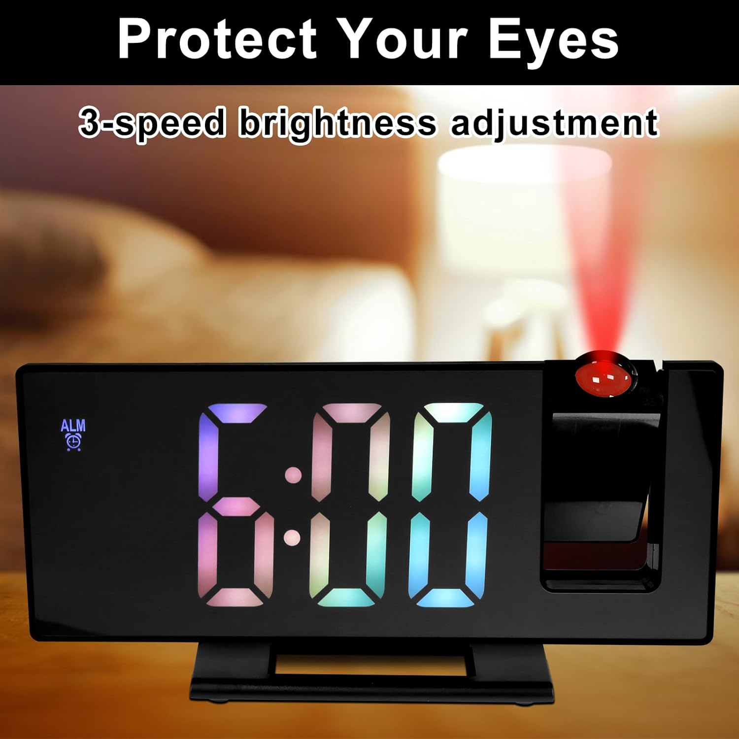 Projection Alarm Clock with Rotatable Projector and Mirror