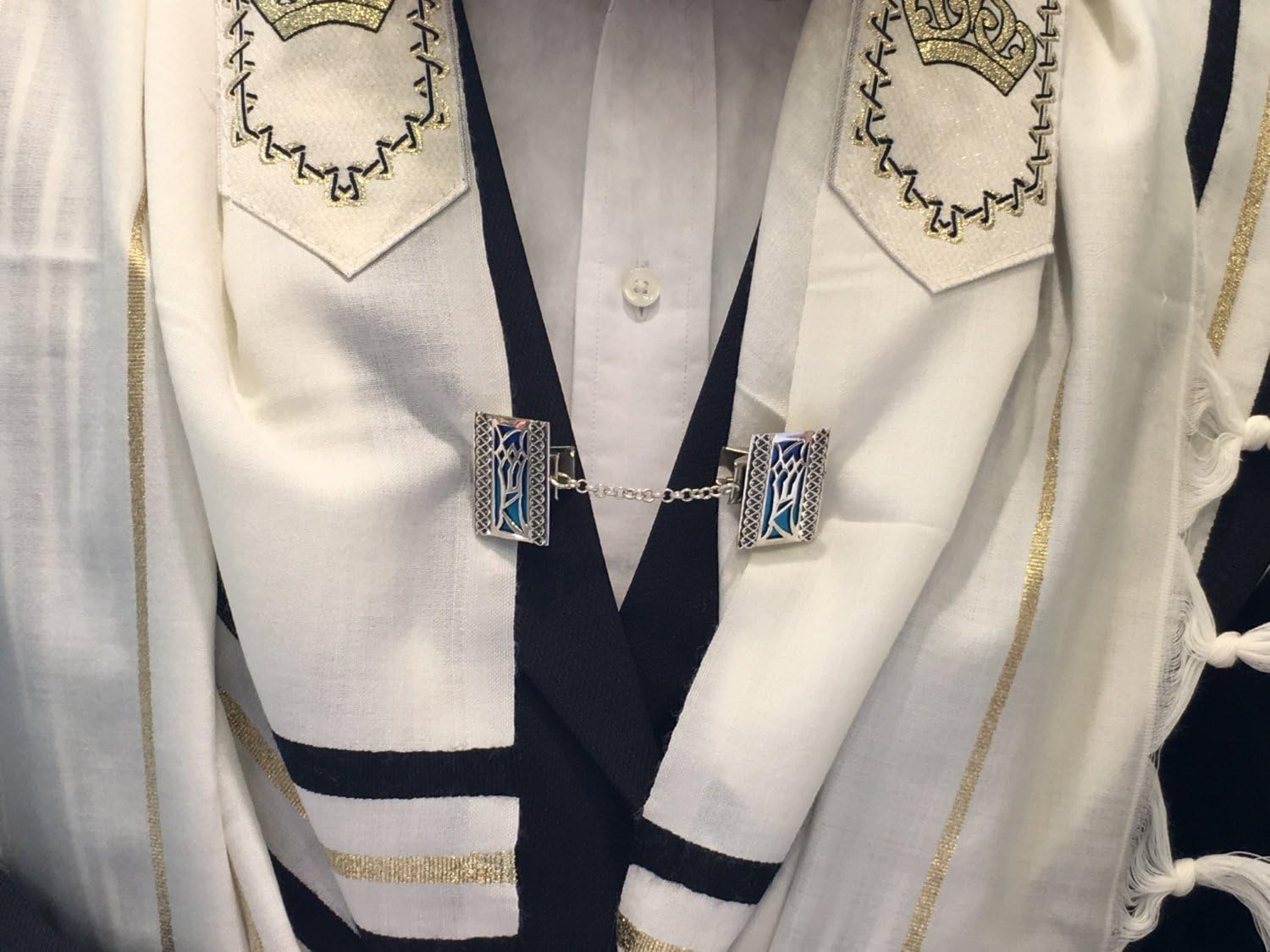 Mezuzah Tallit Clip In Sterling Silver Blue Enamel