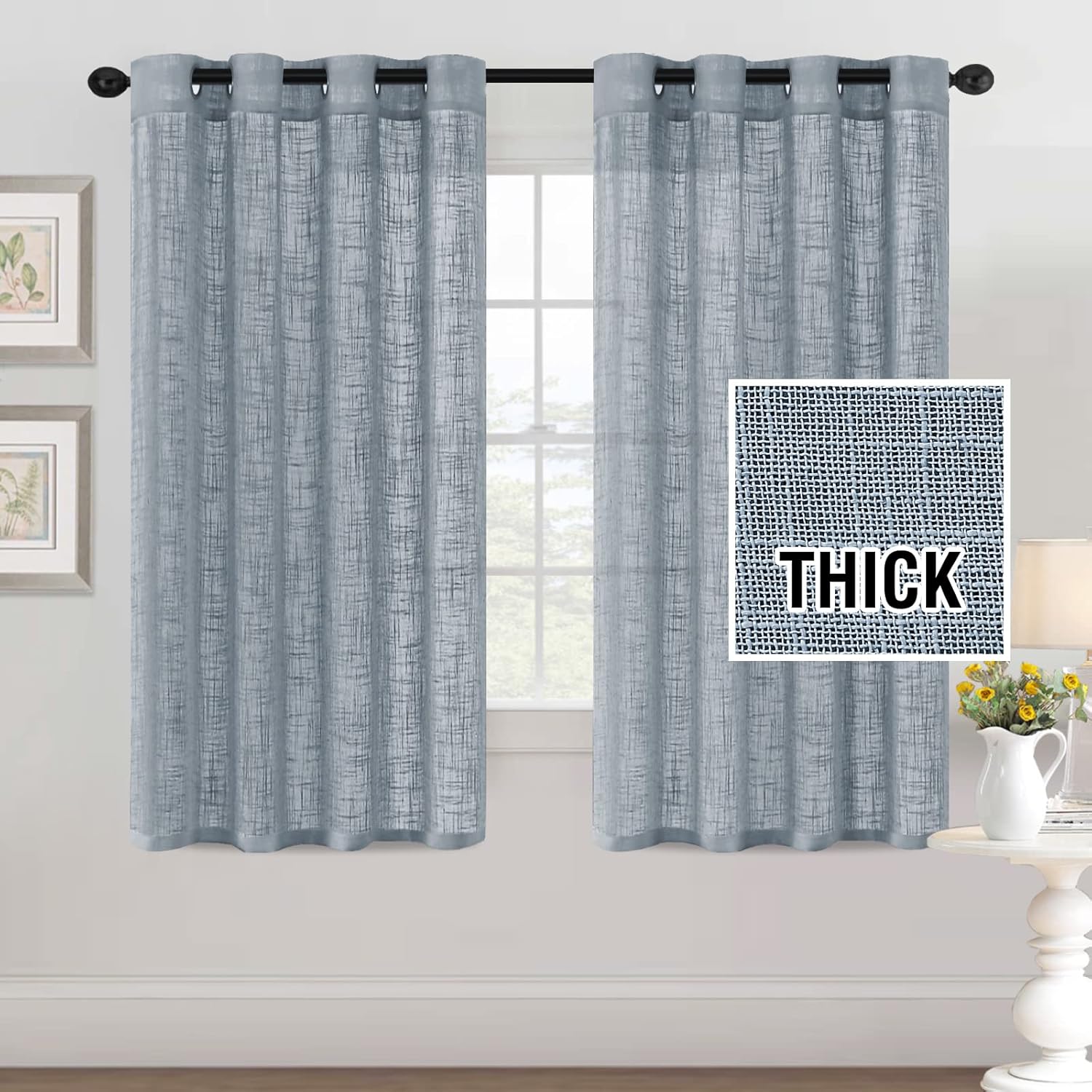 HVERSAILTEX Linen Curtains 52x63in Stone Blue