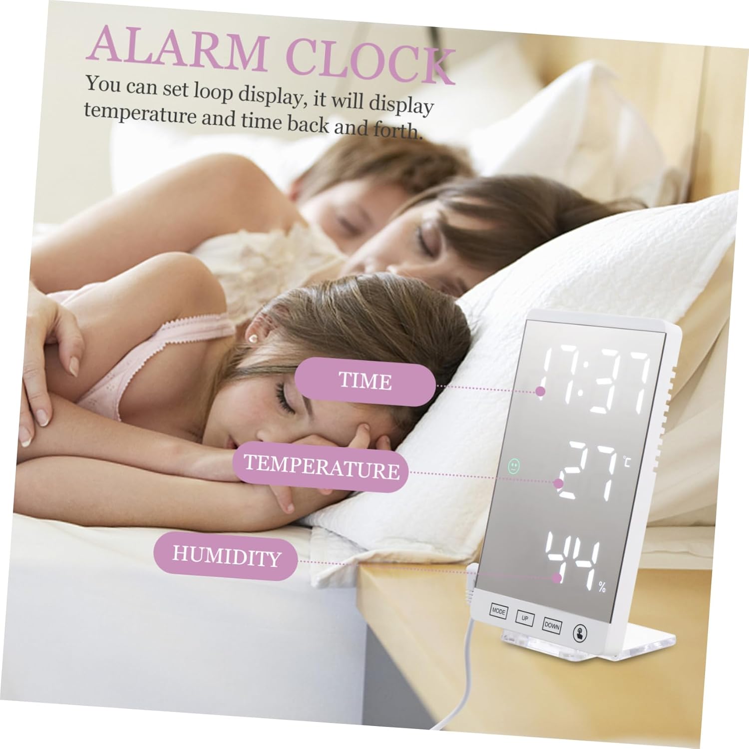 LED Mirror Digital Clock with Temperature and Humidity Display