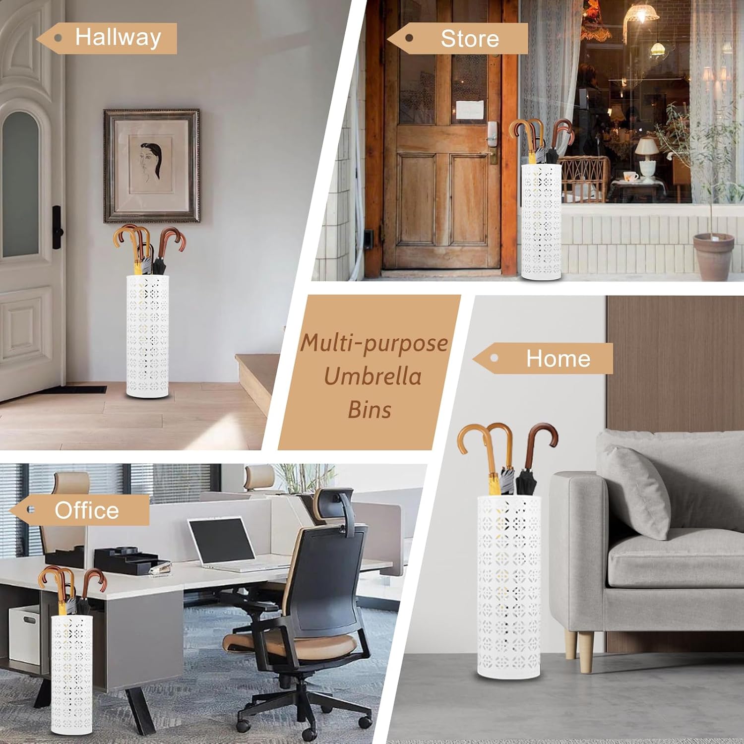 Modern Metal Umbrella Stand for Entryway White