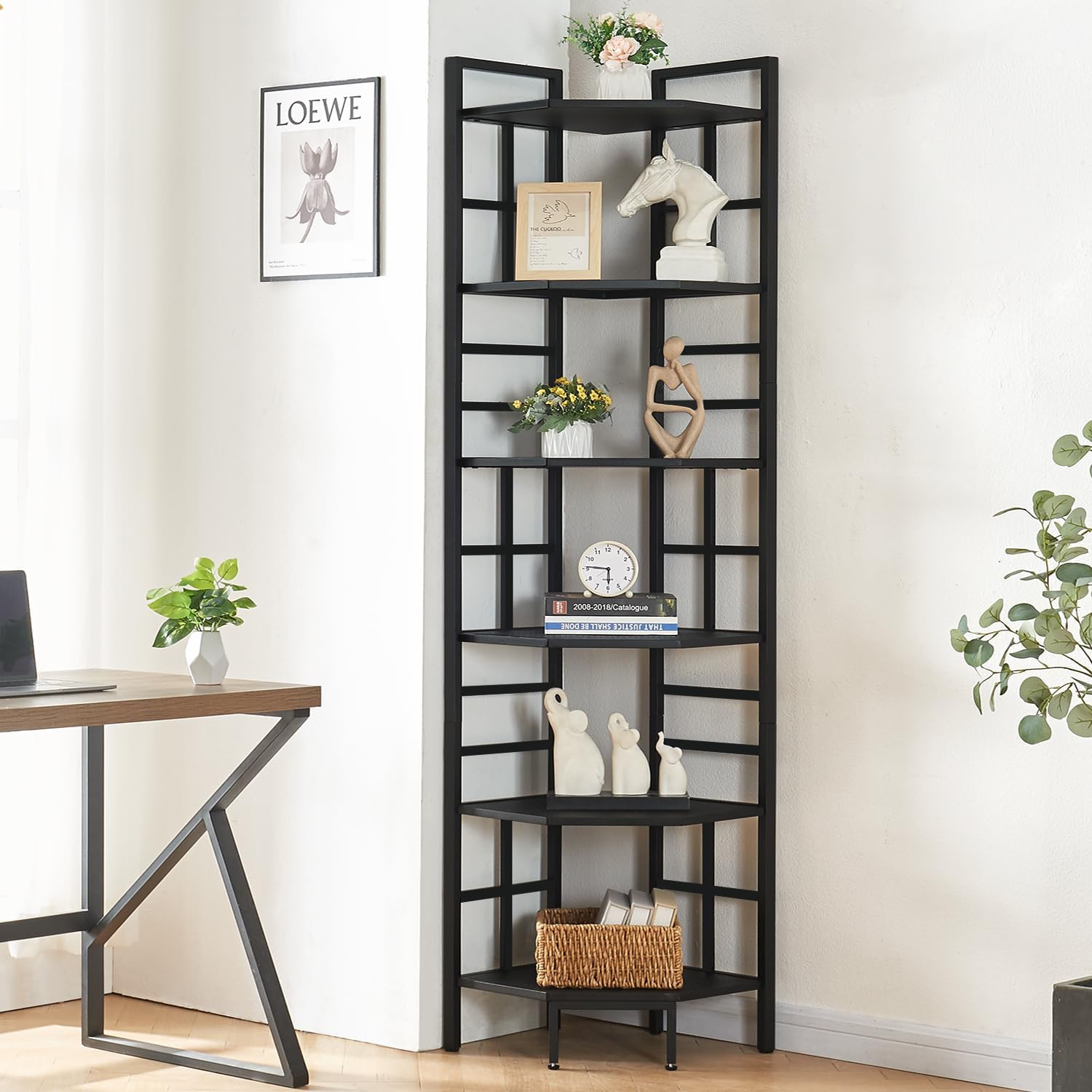 HOMISSUE 6 Tier Corner Bookshelf Black 769 Inch Tall