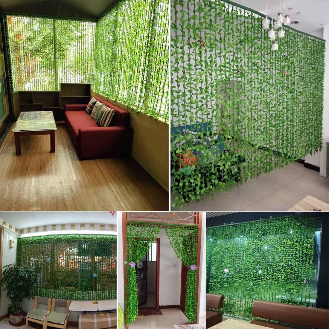 Green Leaves Fringe Bamboo Beaded Curtain for Doors and Windows