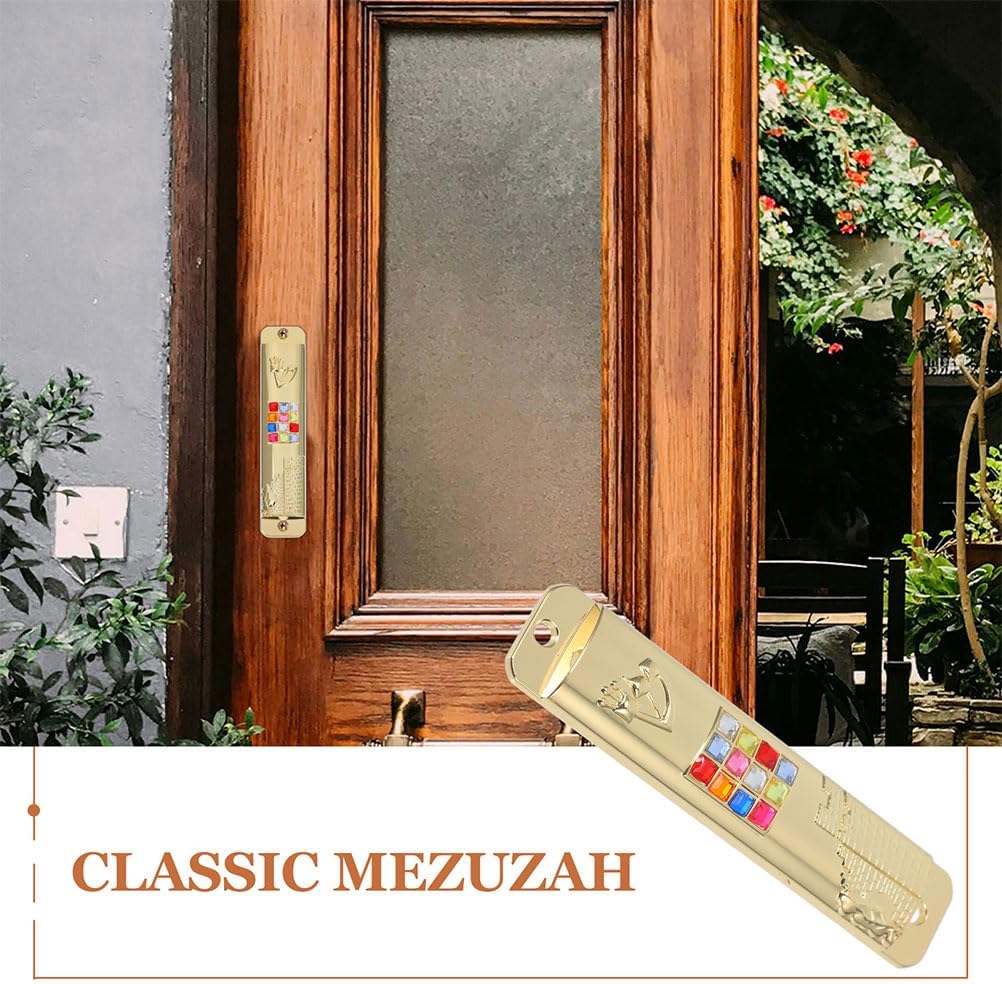 LOGOFUN 2 Piece Mezuzah Set with Gold Scroll for Door