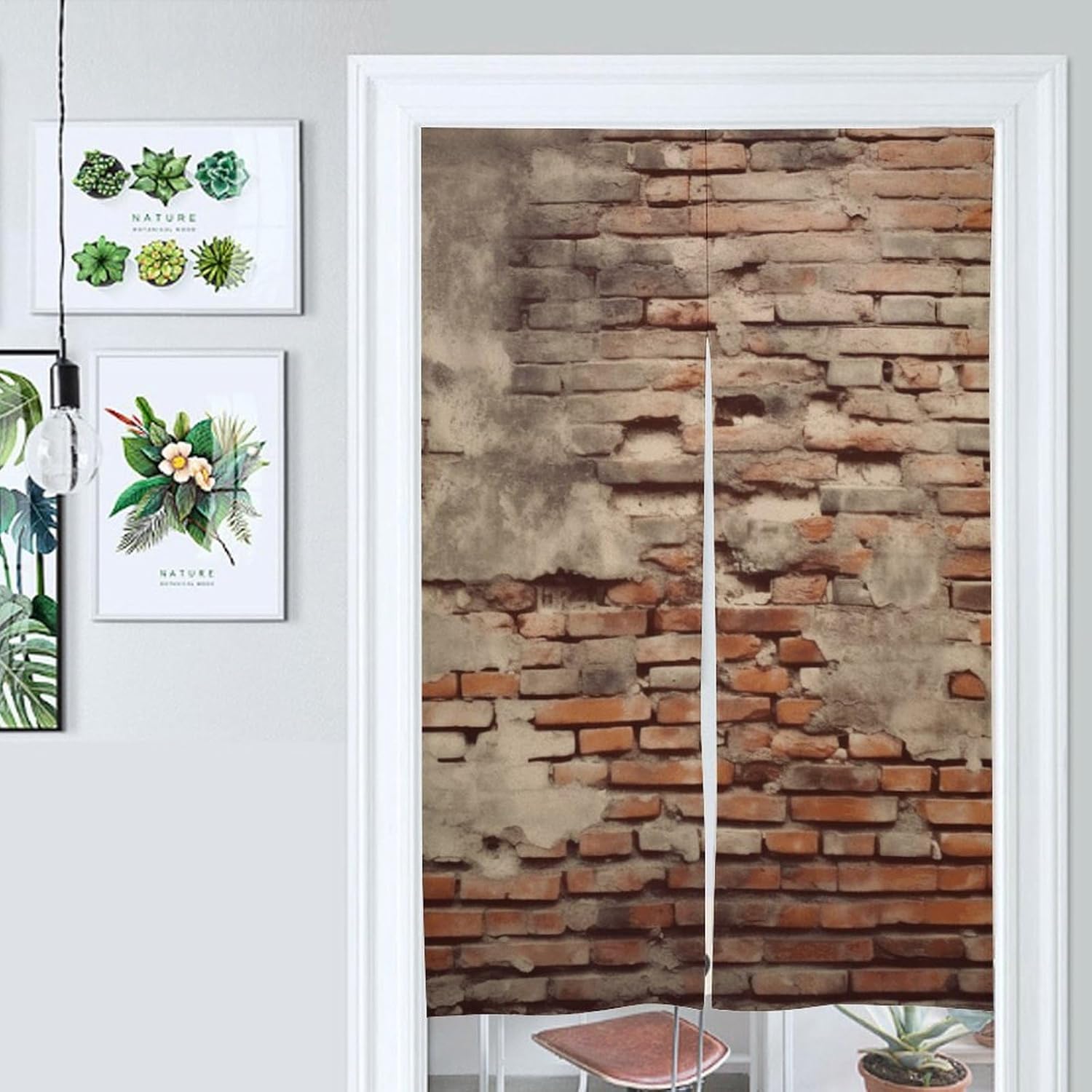 Ancient Worn Brick Wall Door Cover Curtain 57x17 Inches