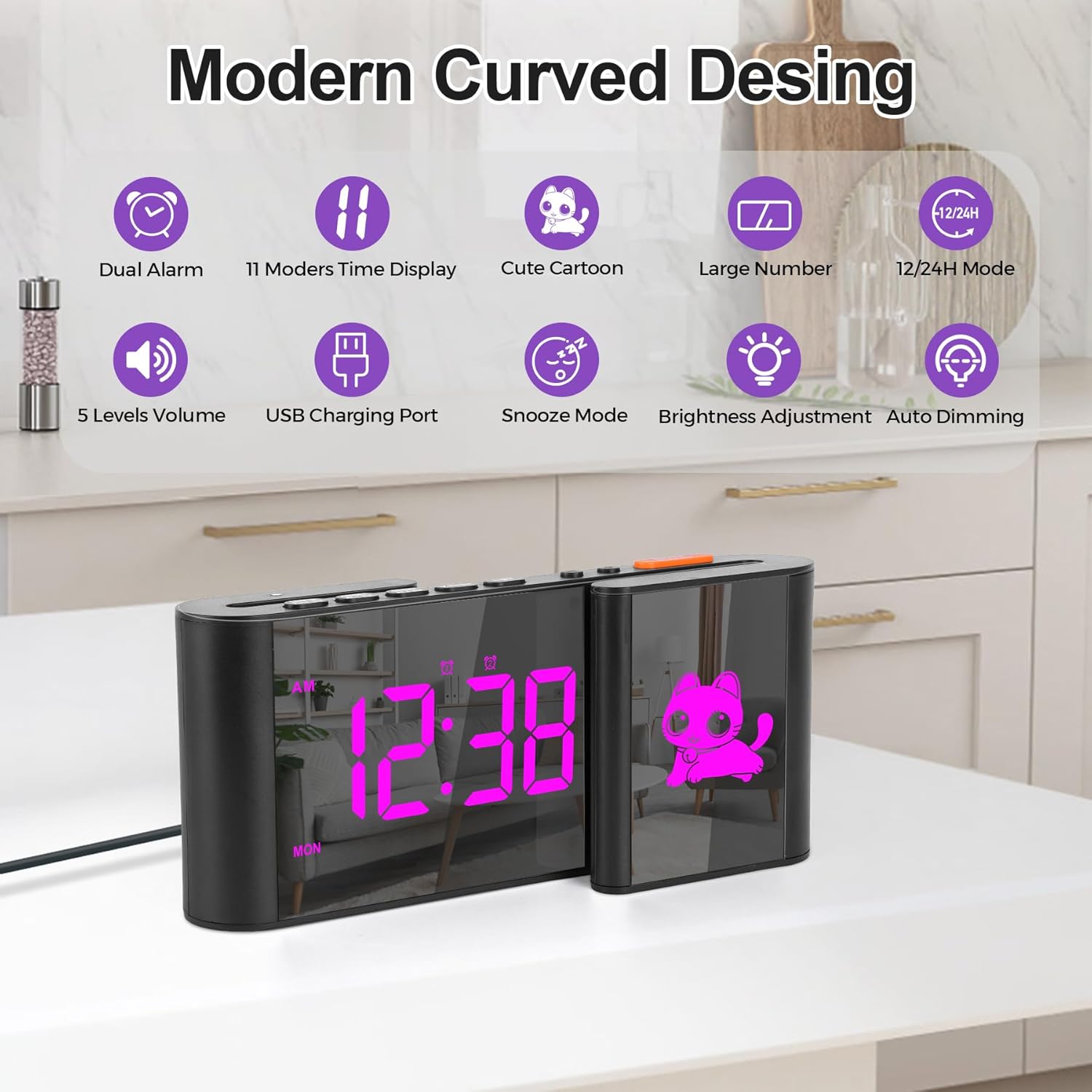 SZELAM Alarm Clock with RGB Light and Mirror