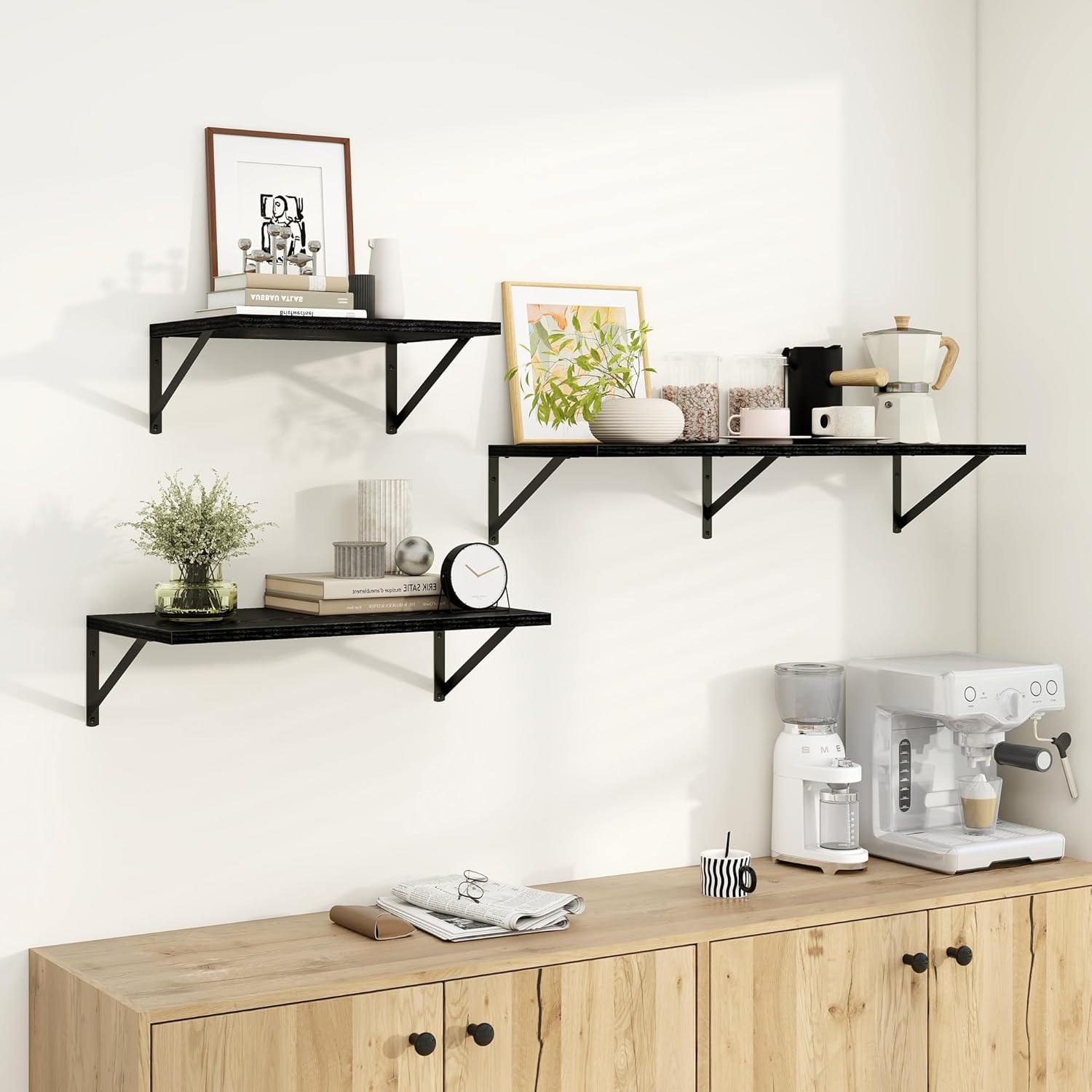 Black Wood Floating Shelves Set of 2 12x16 Inch