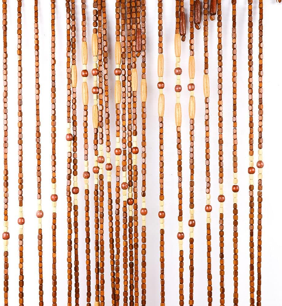 Beaded Doorway Curtain - Wooden Bamboo Room Divider