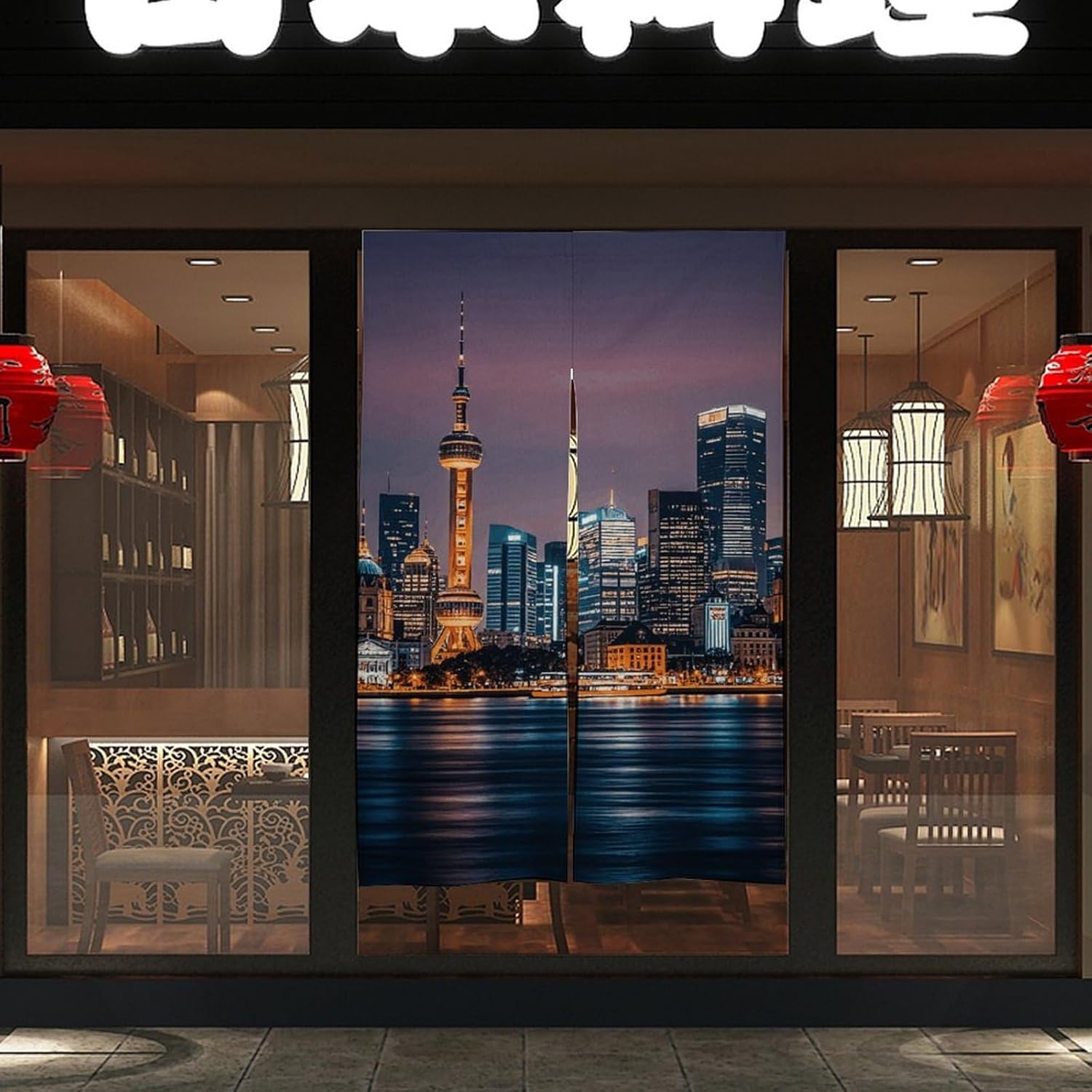 City Picture Night Door Cover Curtain 57x17 Inches