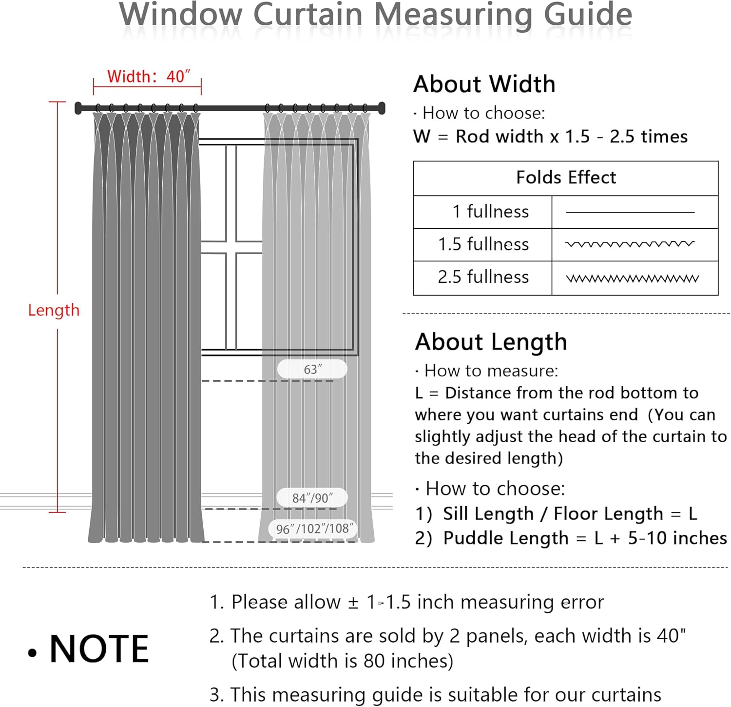 MYSKY HOME Linen Curtains 84 x 40 2 Panels Set