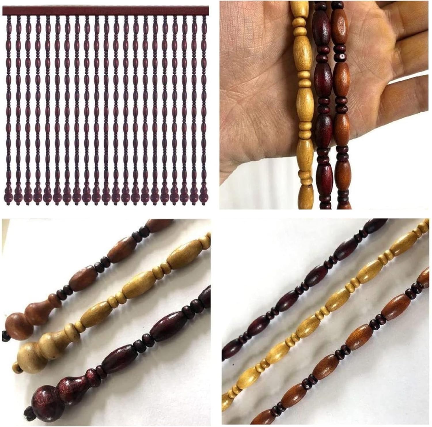 Handmade Wooden Beaded Curtain for Doors and Entryways