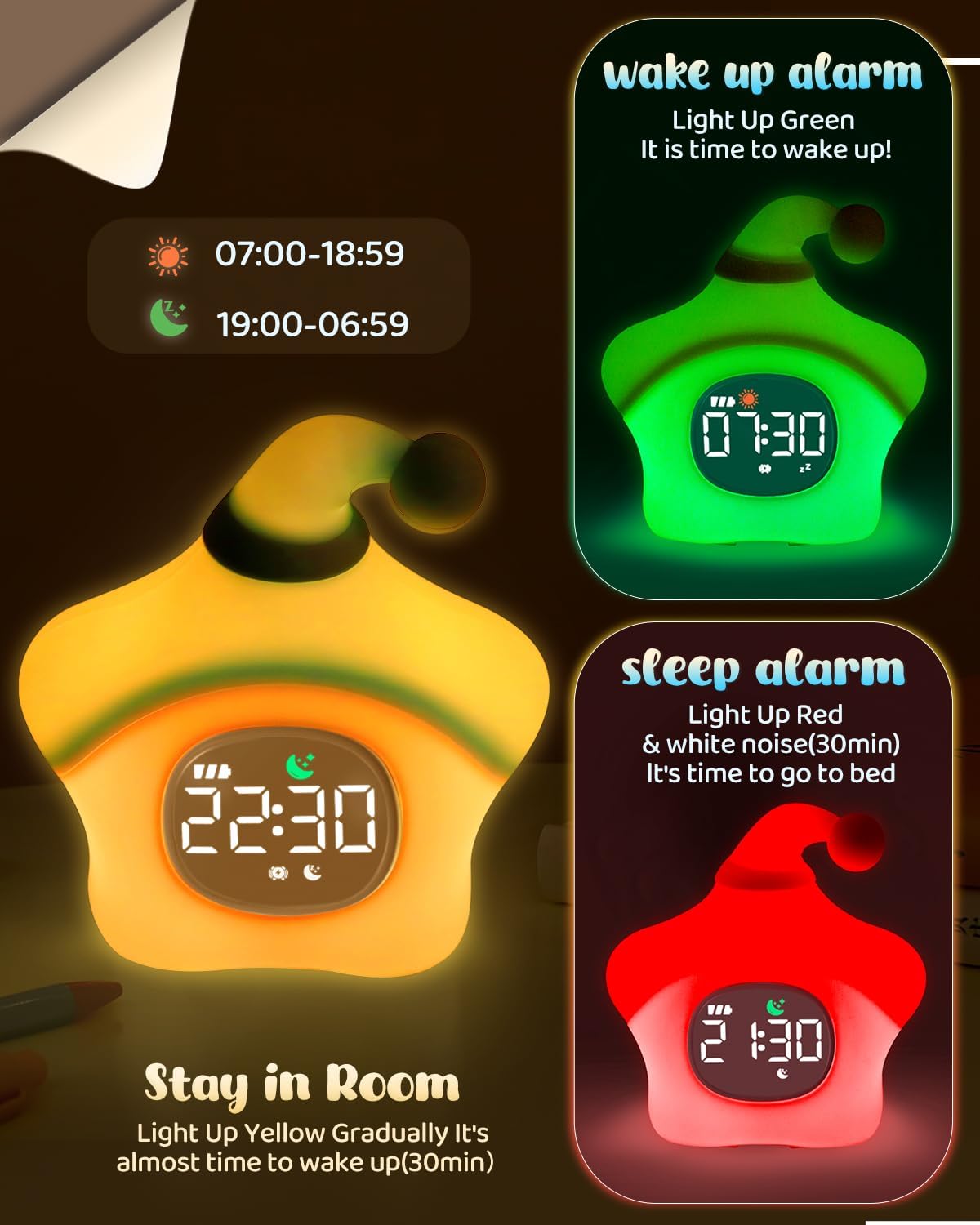 Star Alarm Clock with Night Light for Kids Blue