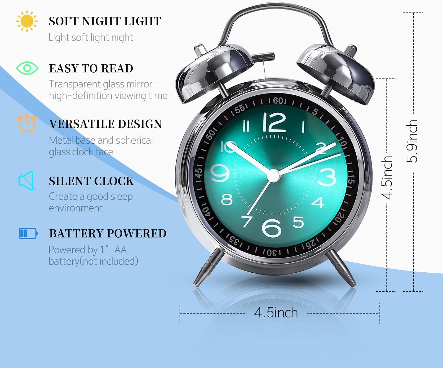Super Loud Alarm Clock with Backlight and Silent Ticking