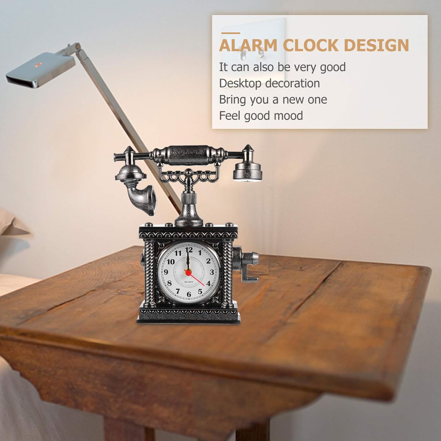 Wakauto Retro Telephone Clock Battery Powered Silence Alarm