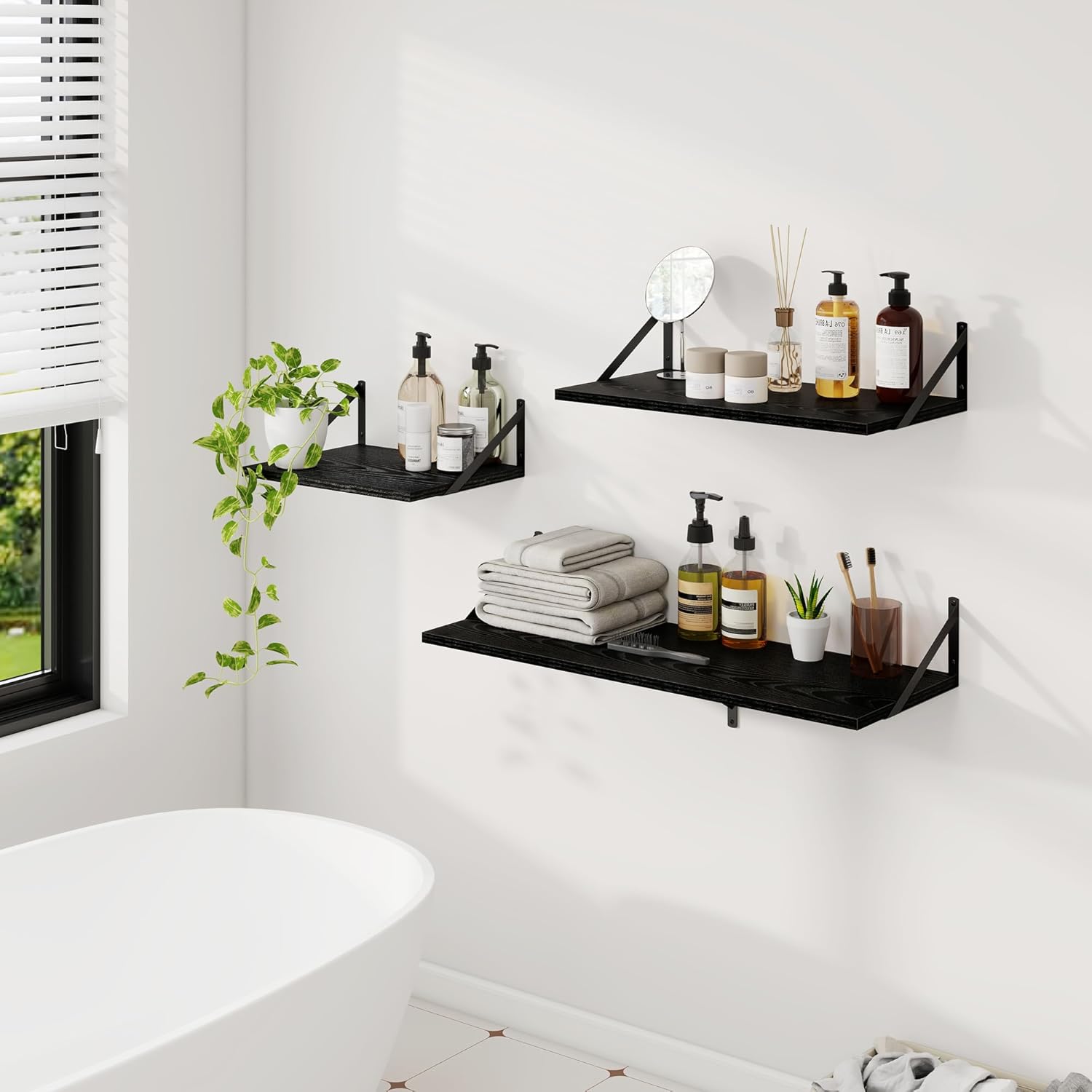 Black Wood Floating Shelves Set of 2 12x16 Inch