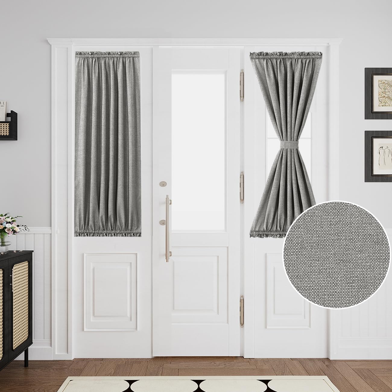 Turquoize Thick Linen Door Curtain with Tieback - Gray