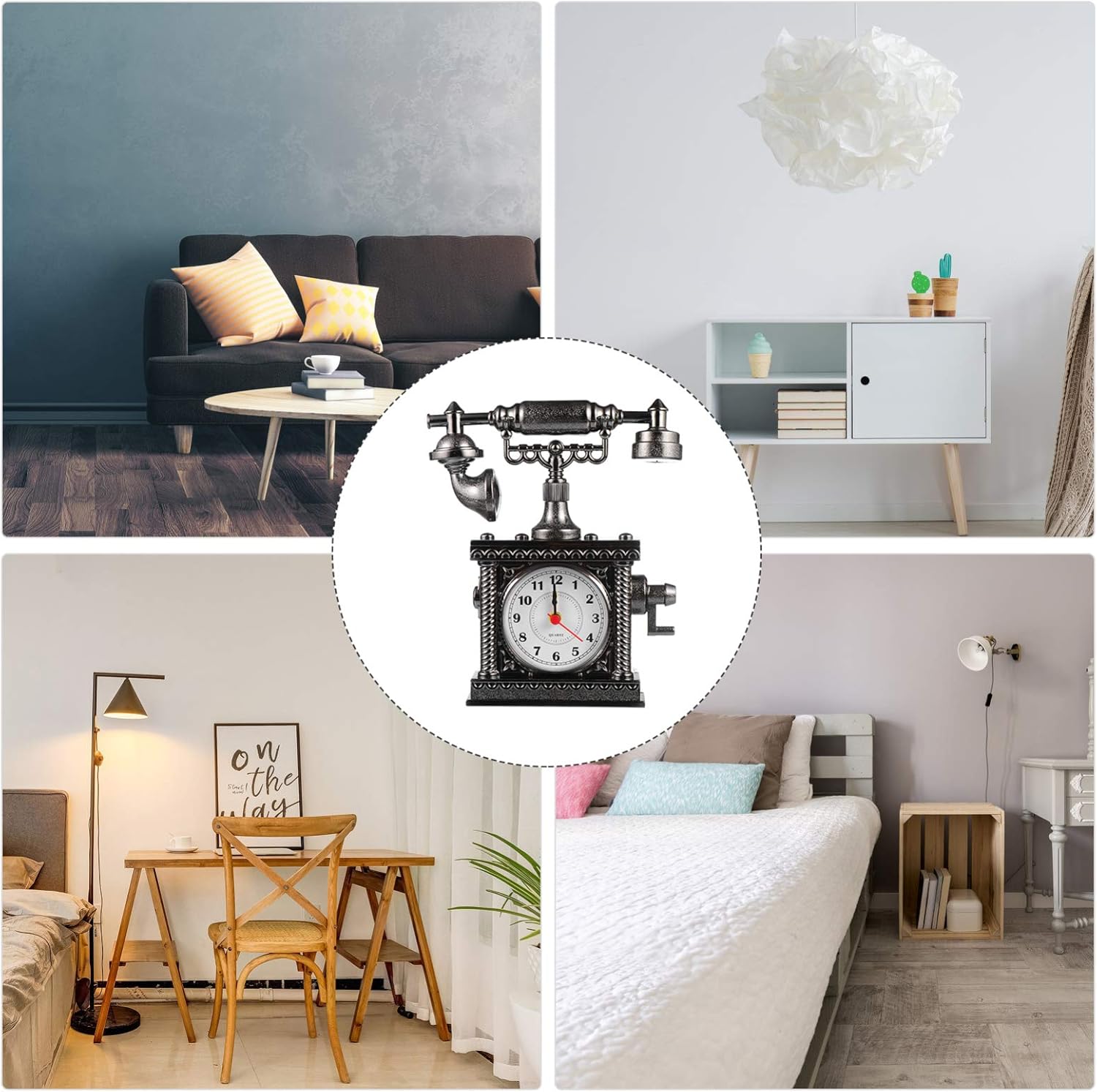 Wakauto Retro Telephone Clock Battery Powered Silence Alarm