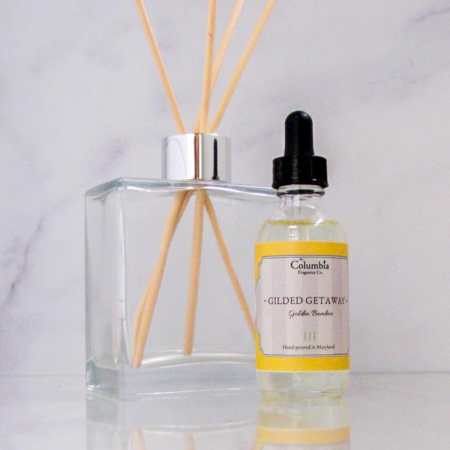 Columbia Gilded Getaway Reed Diffuser Oil 2oz Golden Bamboo Scent