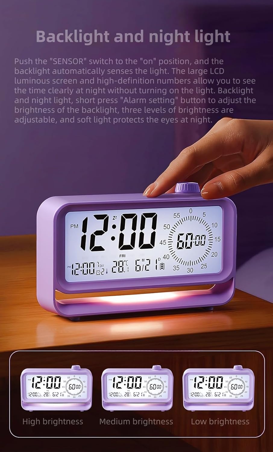 Digital Alarm Clock with Night Light and Timer