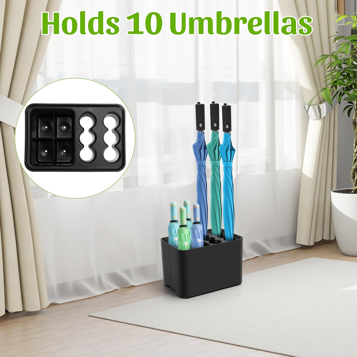DricRoda 10 Umbrella Stand with Drip Tray Black