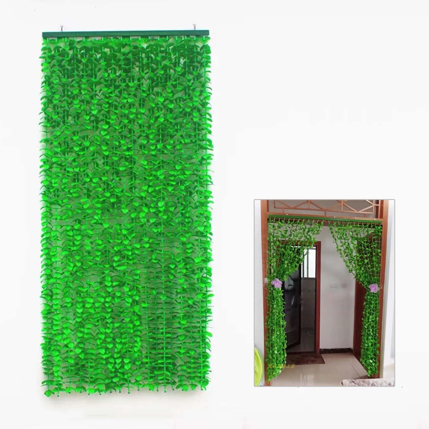 Green Leaves Fringe Bamboo Beaded Curtain for Doors and Windows