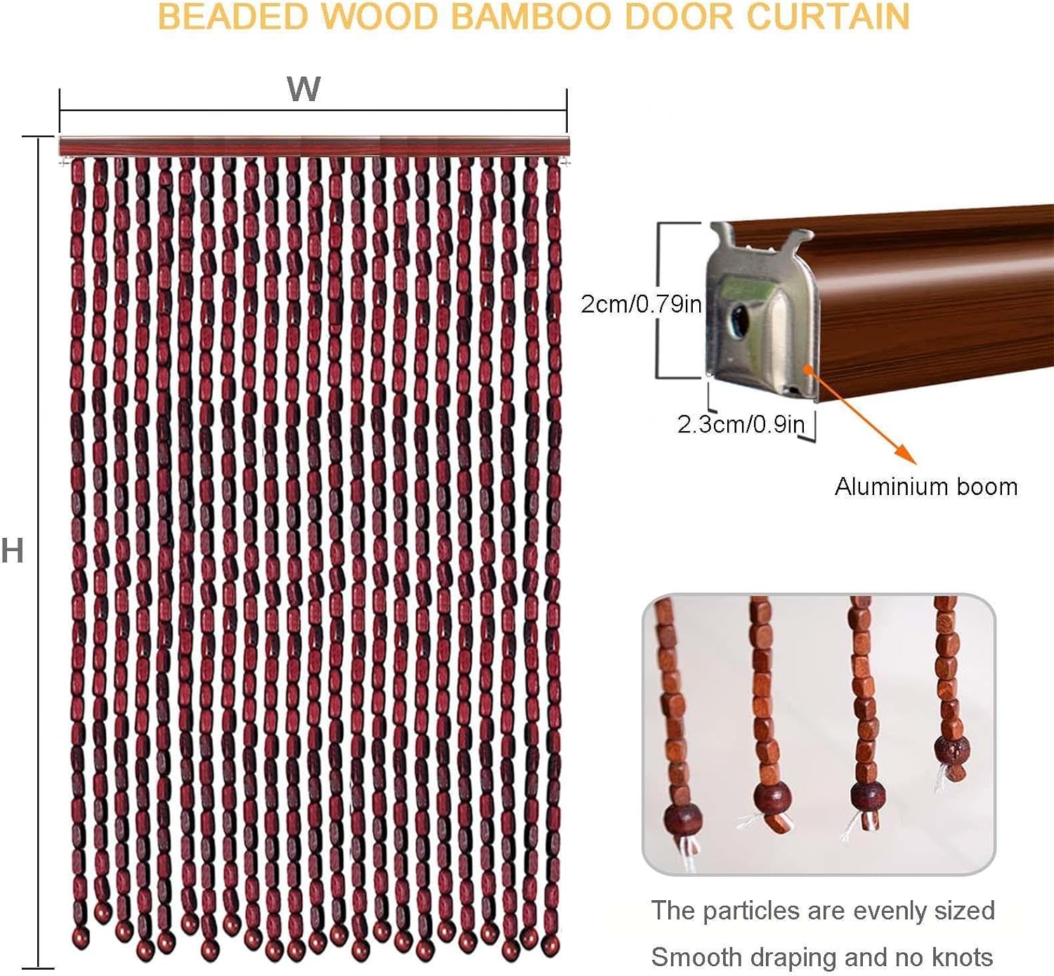 Wooden Beaded Bamboo Door Curtain with 90 Strings
