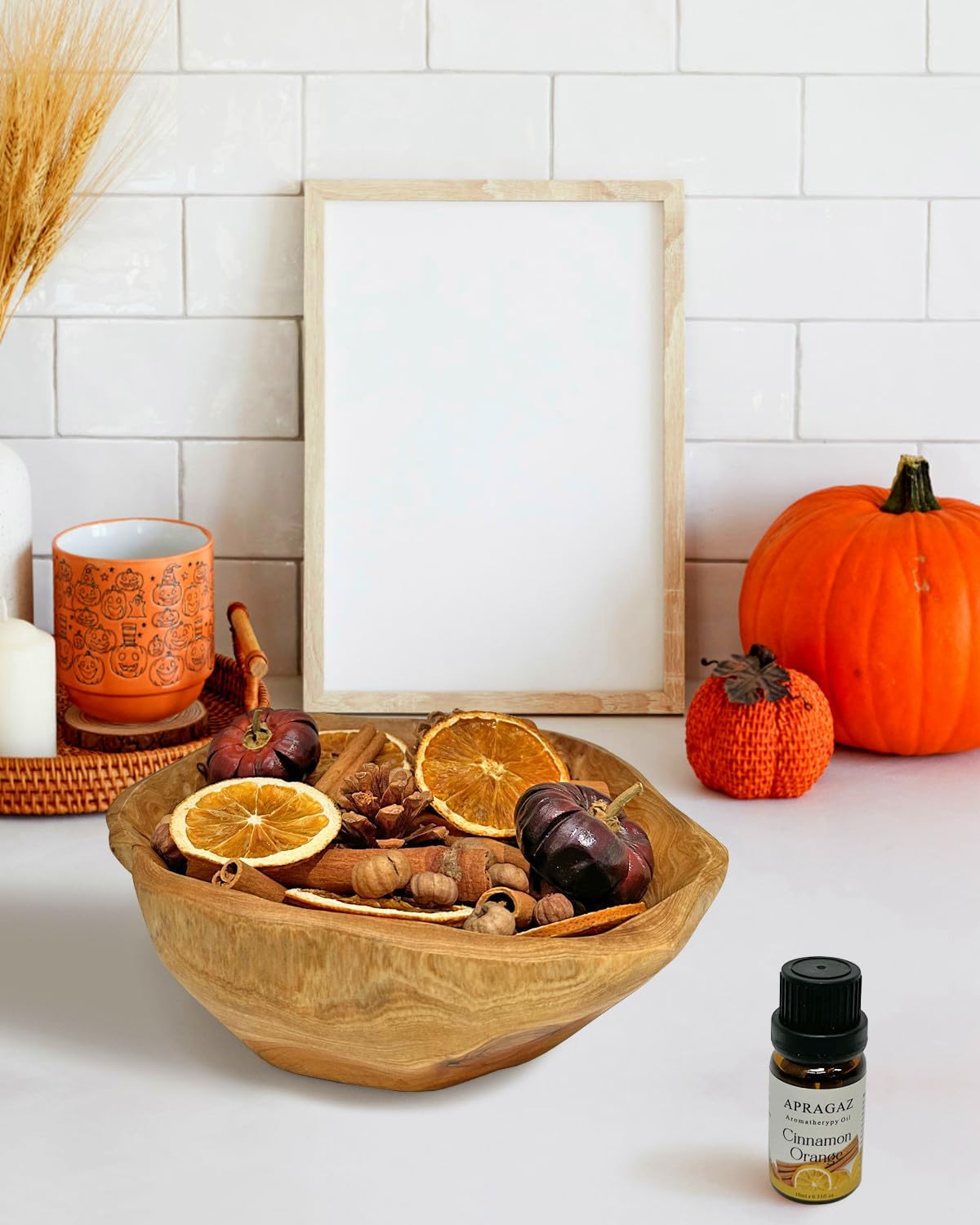 Fall Potpourri Bowl Filler with Mini Pumpkin and Cinnamon Stick