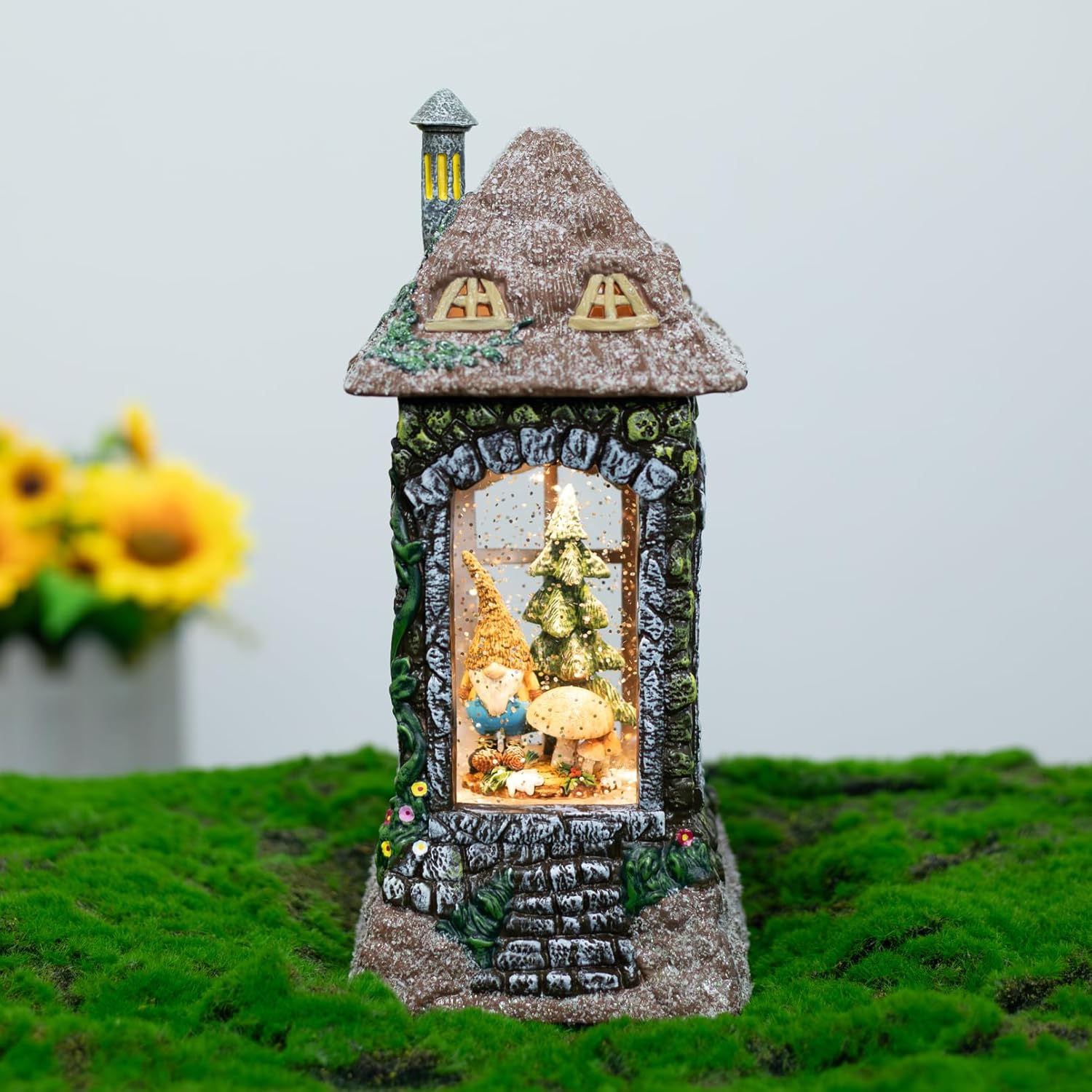 Spring Gnomes Snow Globe Decor with Timer