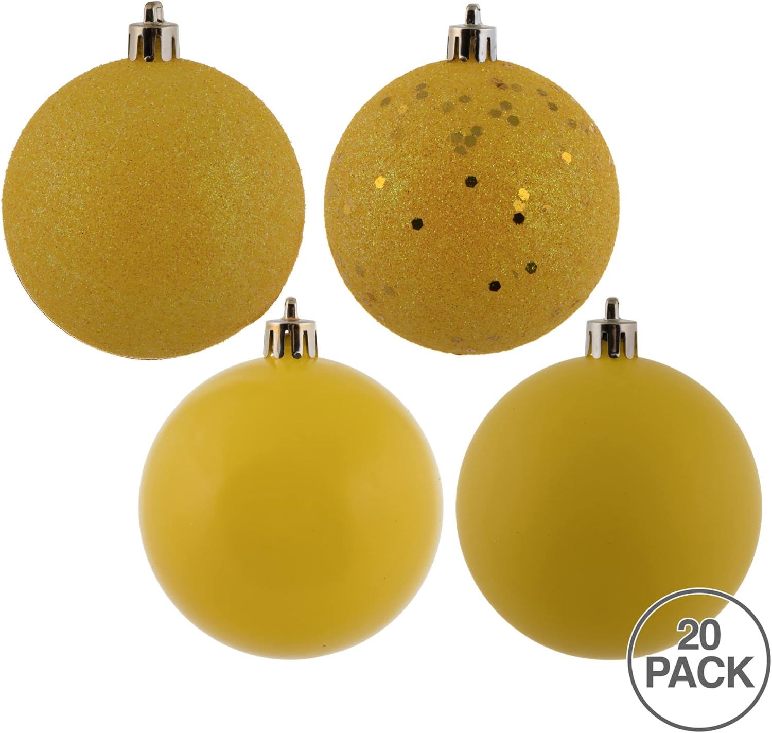 Vickerman 275 Yellow 4-Finish Ornament Set 20 Pack