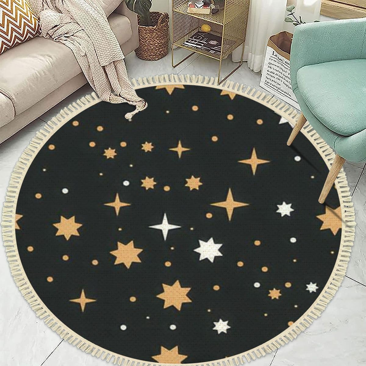 4 Round Tassels Carpet Bohemian Area Rug
