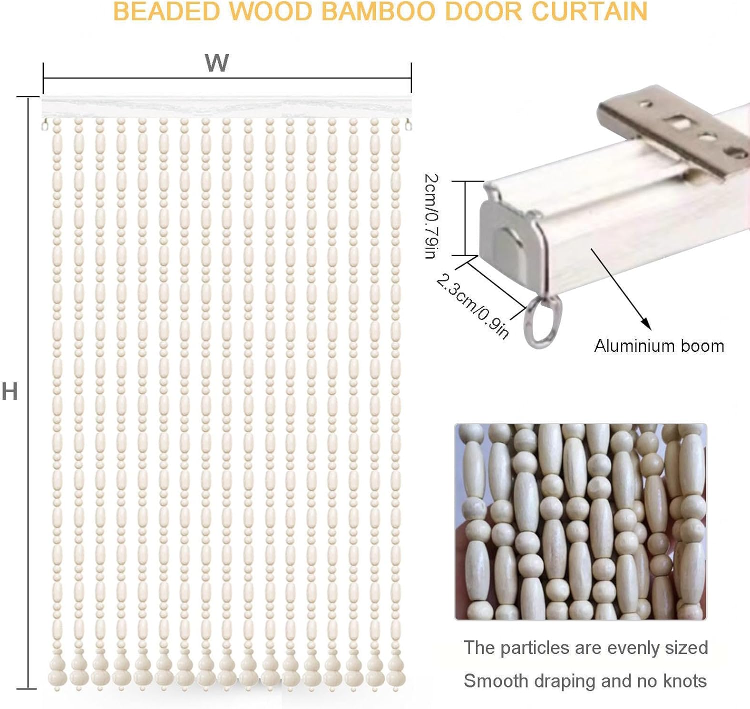 Natural Wood Beaded Curtain - Handmade 70 Strands 140x210cm