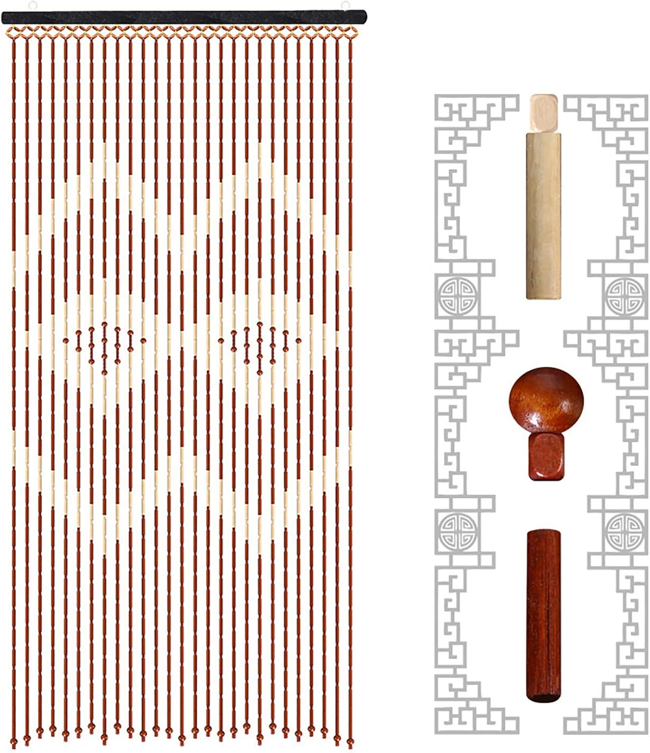Wooden Bead Door Curtain with Jagged Pattern 27 Lines
