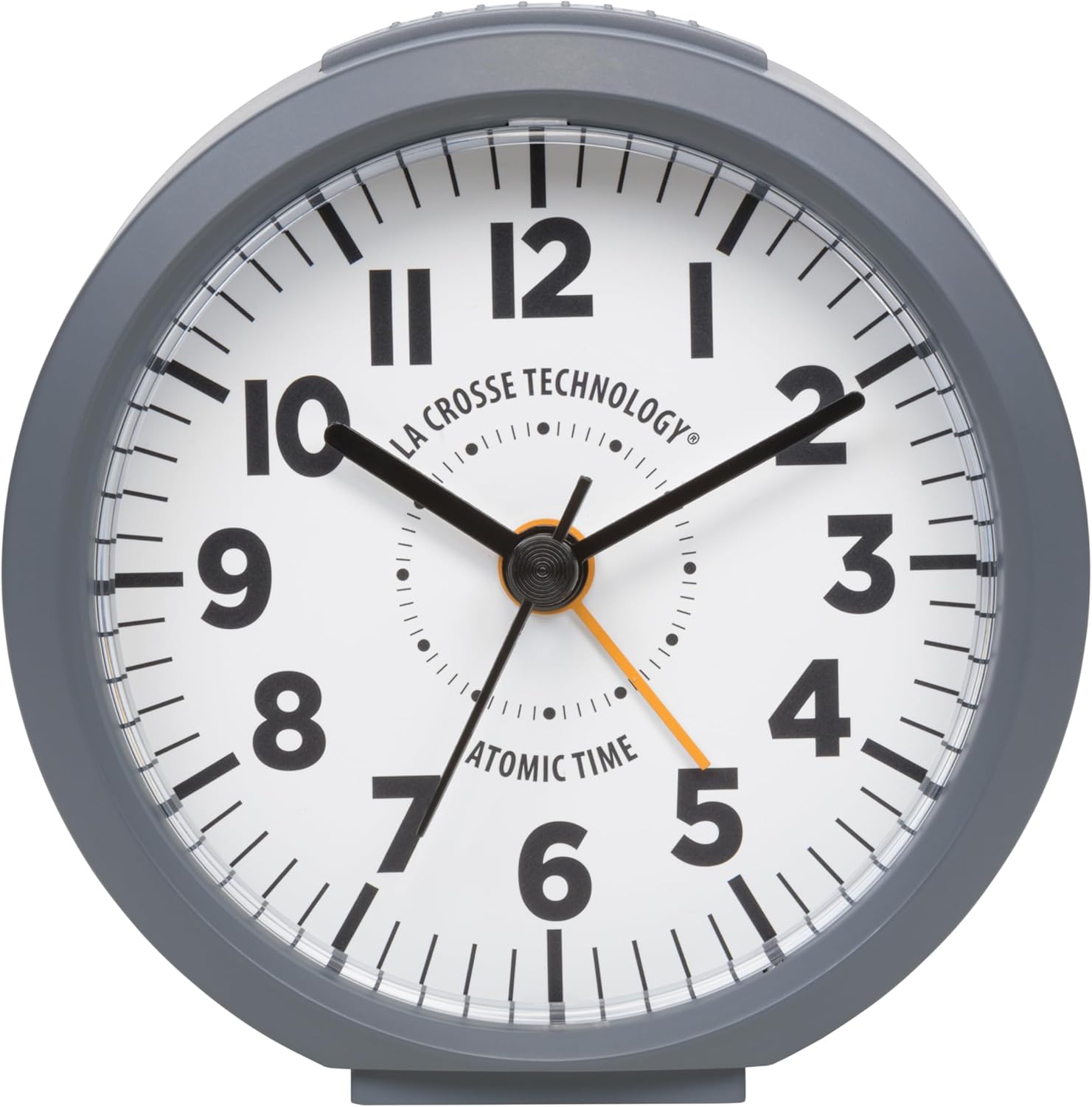 La Crosse Technology Atomic Analog Alarm Clock 4 Inch Round Gray