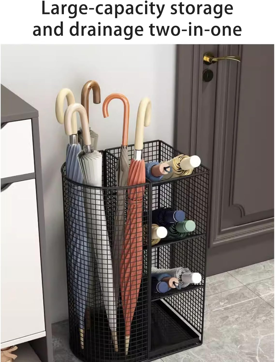 Sturdy Metal Umbrella Stand with Drip Tray for Entryway