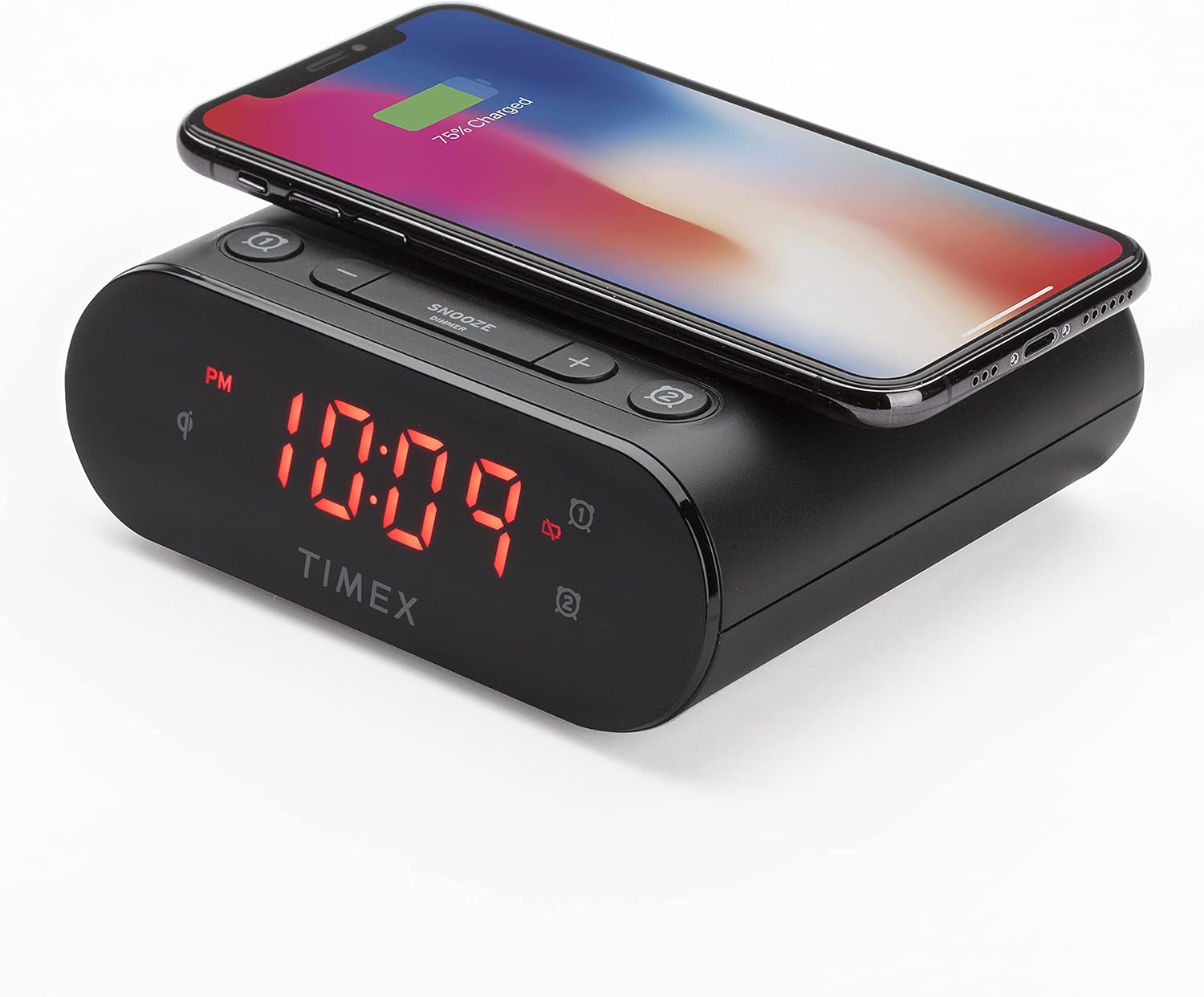 Timex Wireless Charging Dual Alarm Clock with LED Display and Battery Backup