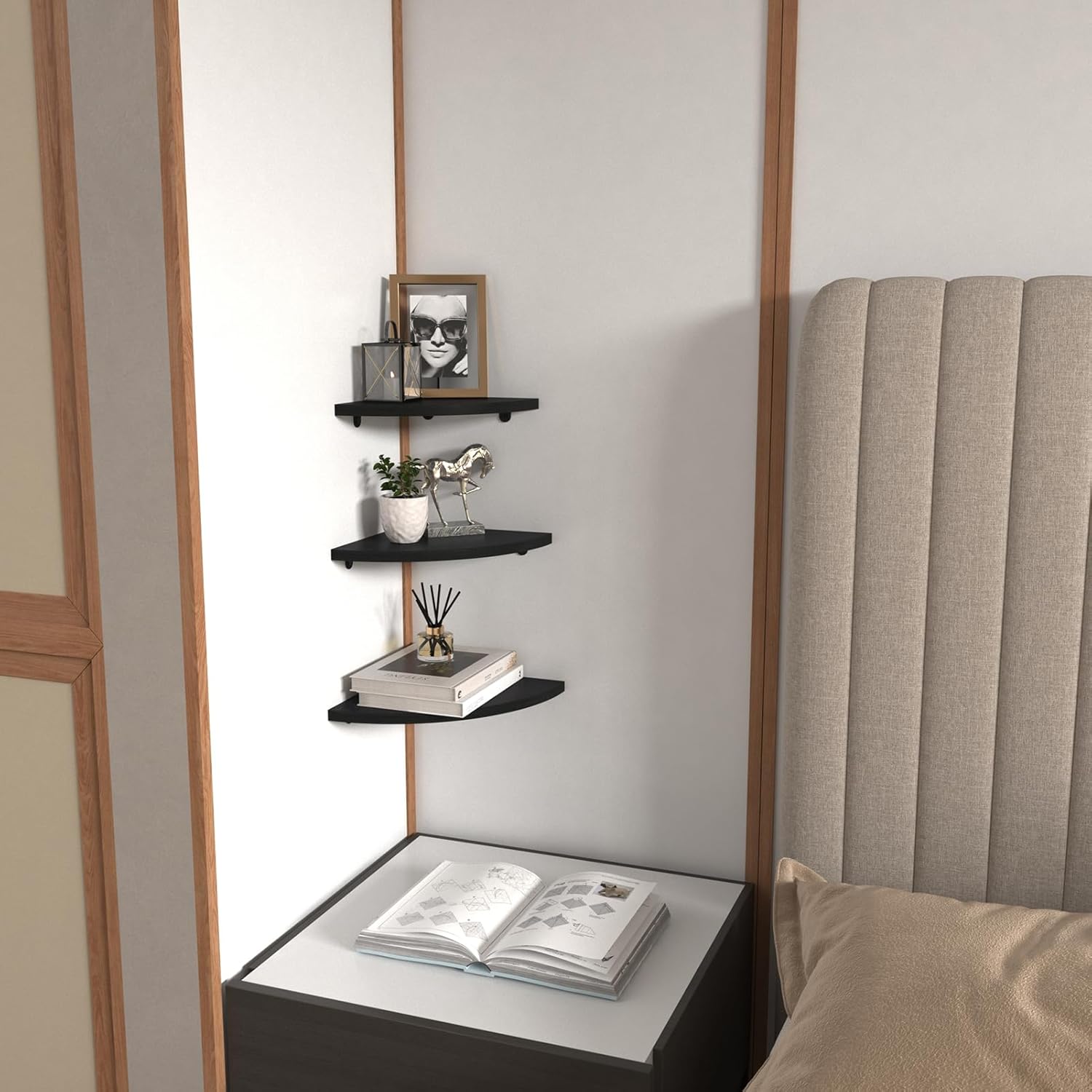 HORLIMER Floating Corner Shelf Wall Mount Set of 6 Black
