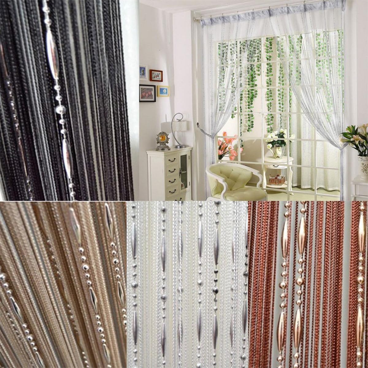 ECYC 118x118 Inch Brown Beaded Curtain Panel Divider