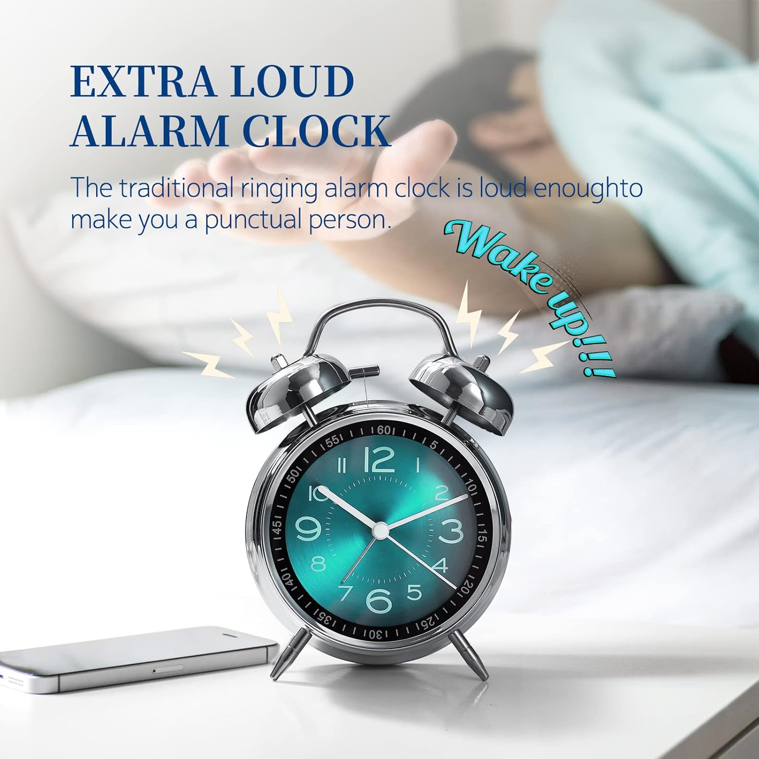 Super Loud Alarm Clock with Backlight and Silent Ticking