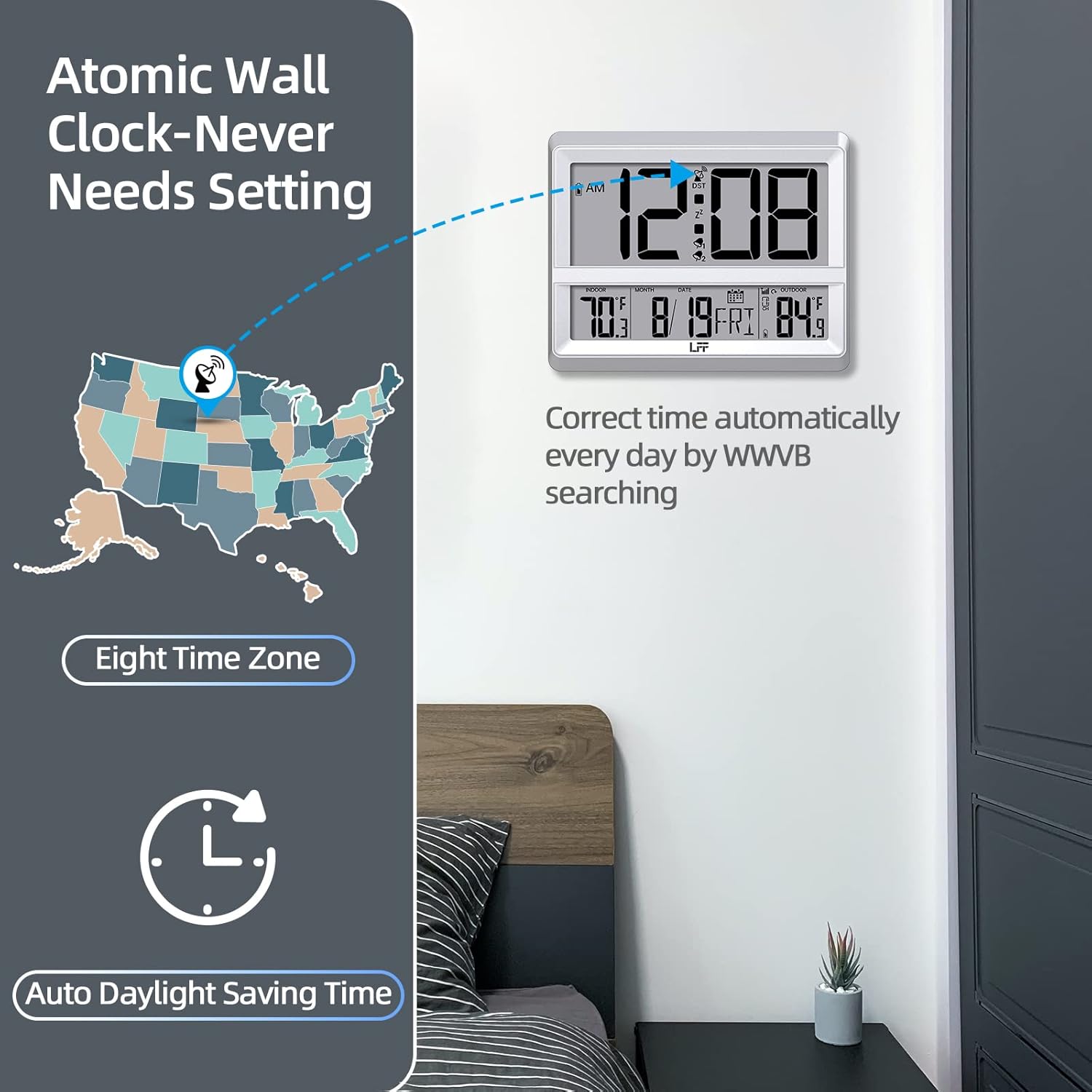 LFF Atomic Clock Large Display Wall Clock