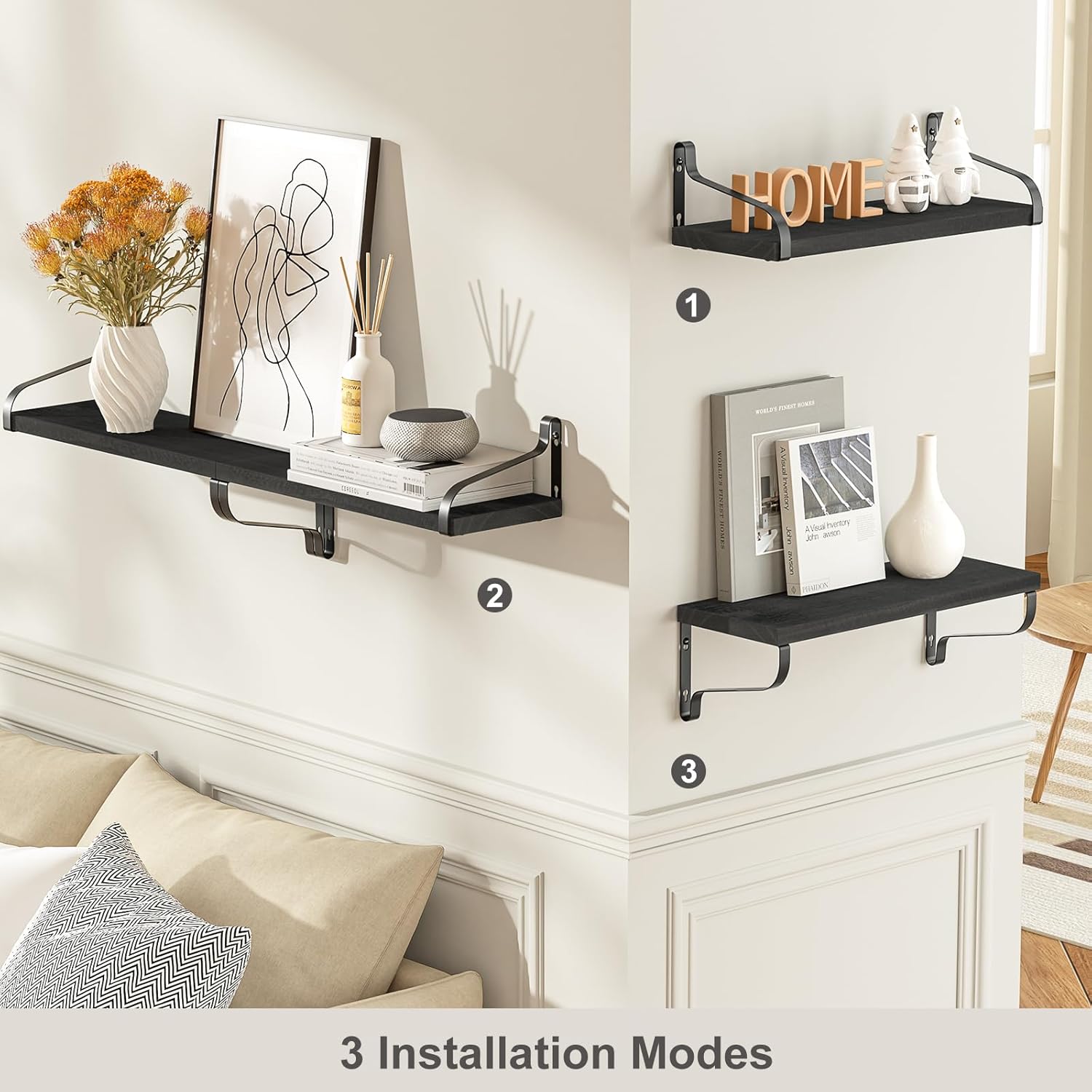Love-KANKEI Black Floating Shelves Set of 4 for Wall