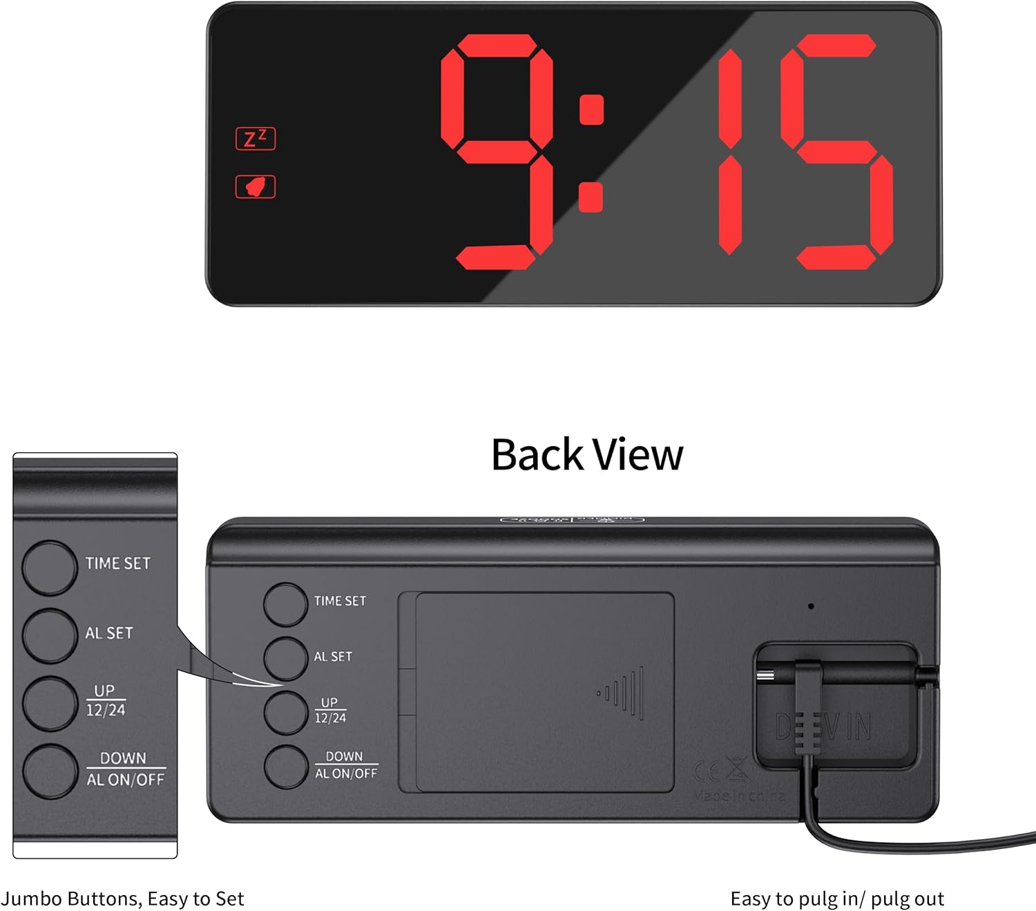 Kwanwa Digital Alarm Clock with Backup Battery and 59 Inch UL-Certified Charger