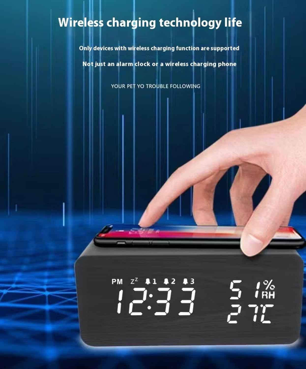 Wooden Digital Clock with Temperature Display and Dual Alarms