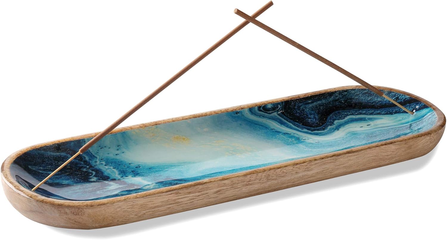 Folkulture Blue Mango Wood Incense Holder 12 Inches