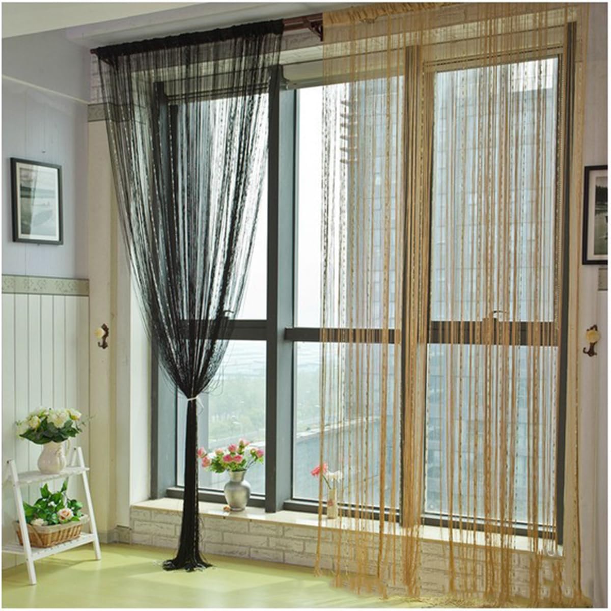 ECYC 118x118 Inch Brown Beaded Curtain Panel Divider