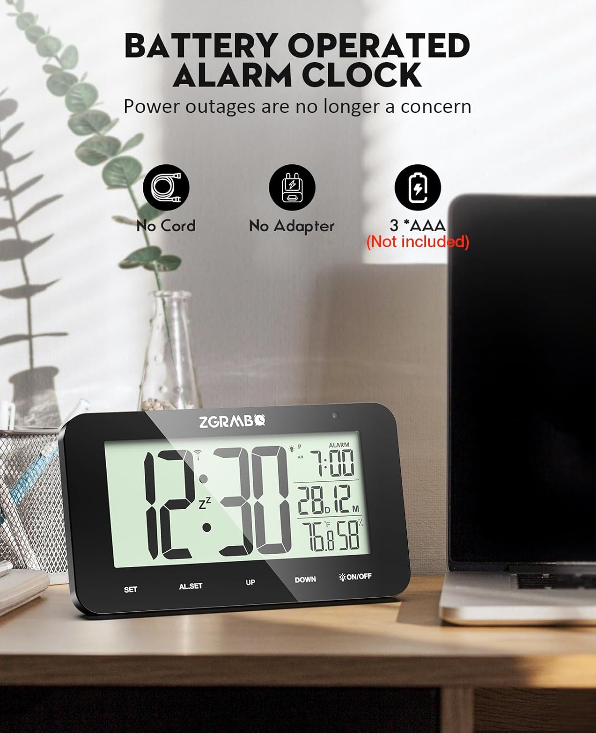 Atomic Alarm Clock with Night Light and Temp Humidity Monitoring