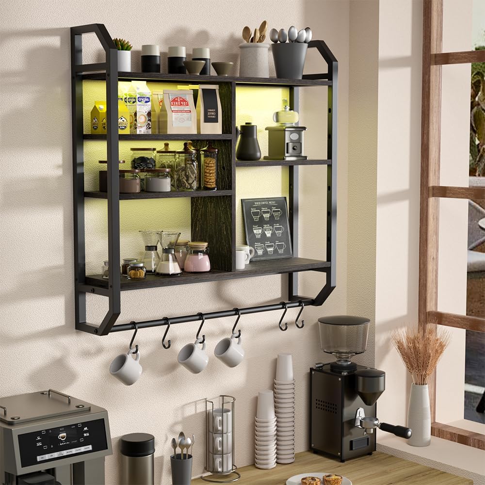Nidouillet Gaming Floating Shelf with LED Lights and Hooks
