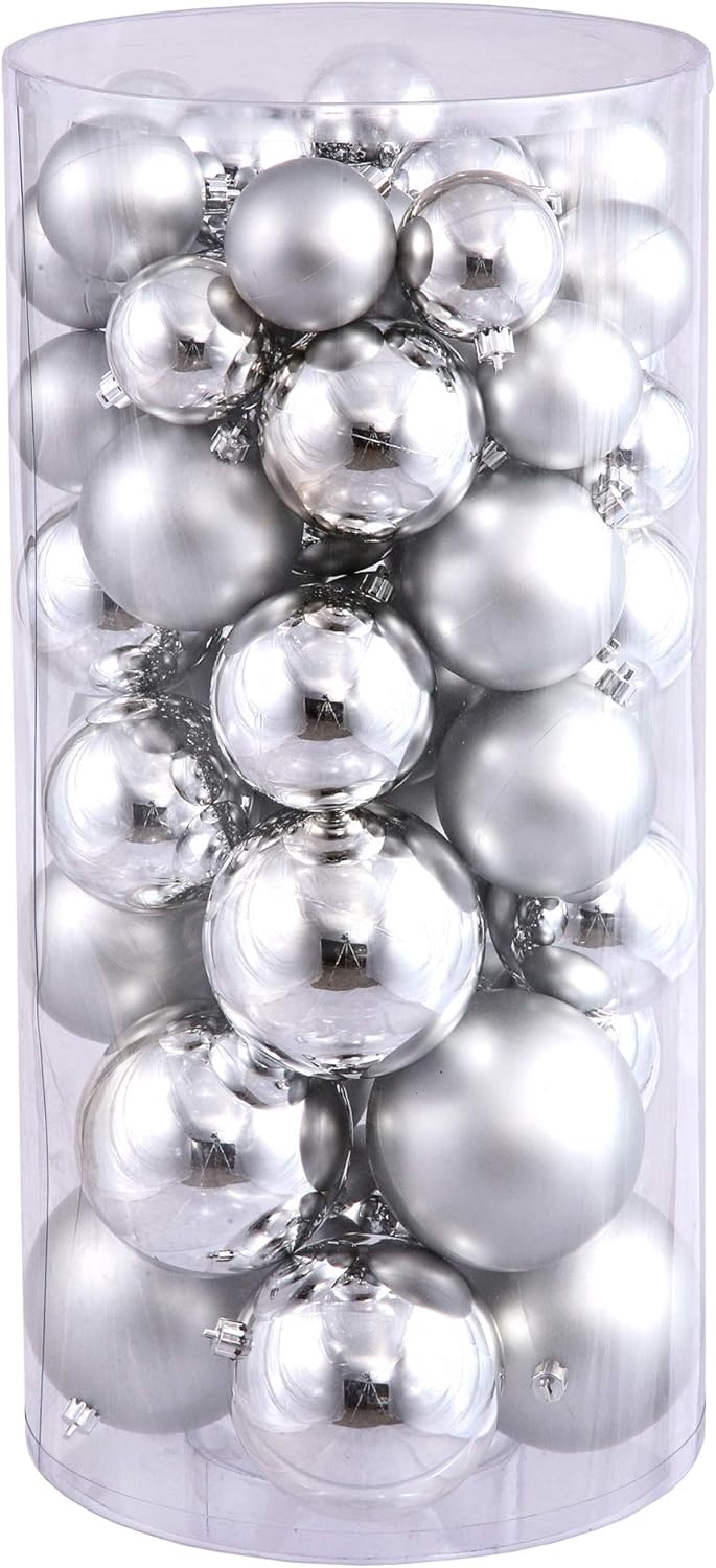 Vickerman Silver Ball Ornament Set Shiny and Matte