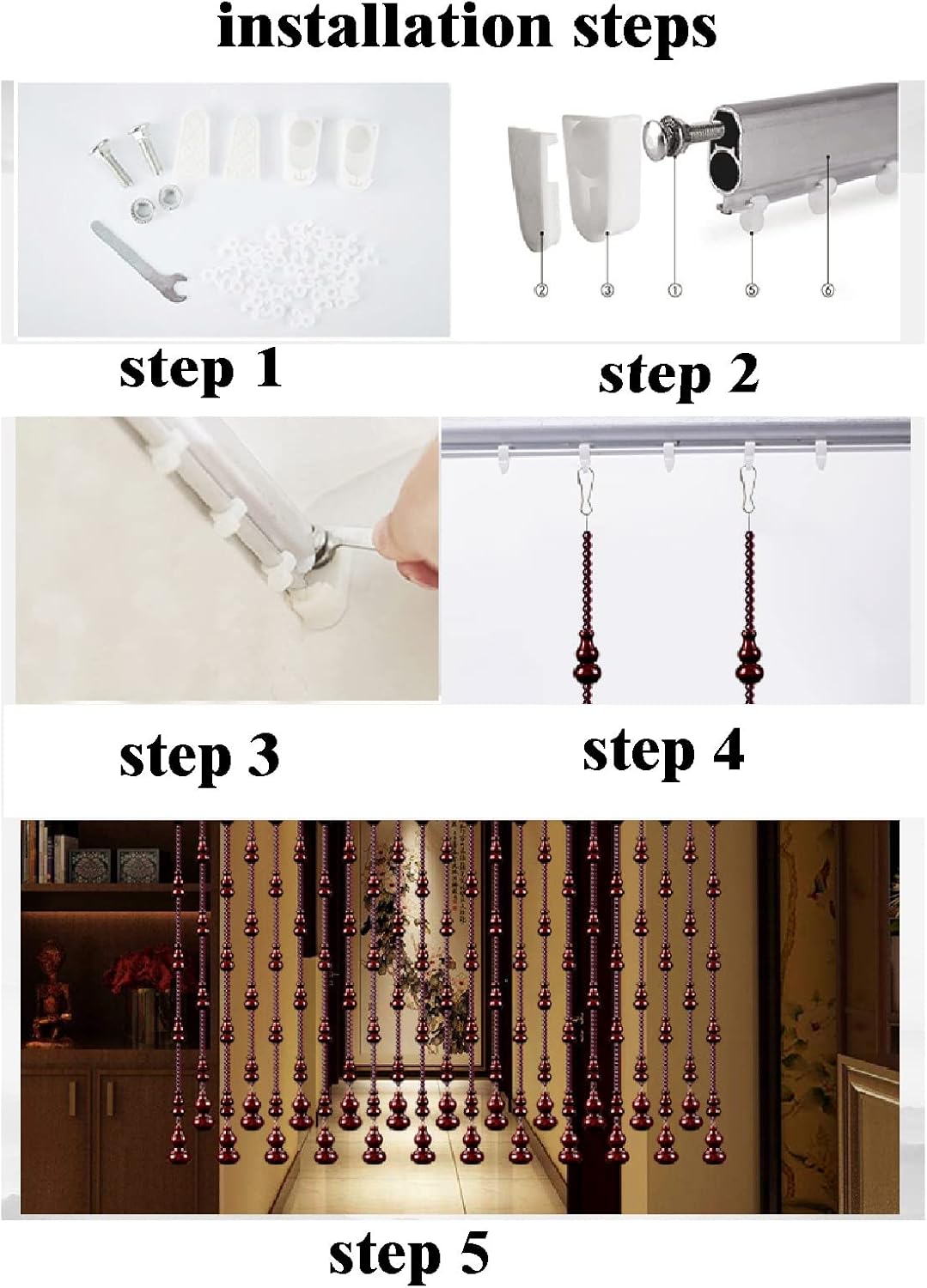 ZHANGQINGXIU Wooden Bead Door Curtain Decor Panel