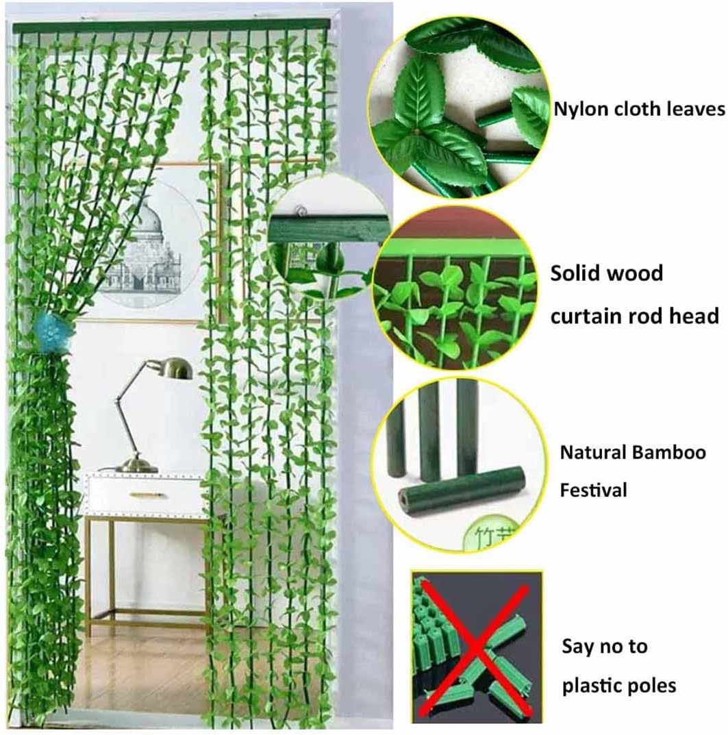 Green Leaves Fringe Bamboo Beaded Curtain for Doors and Windows