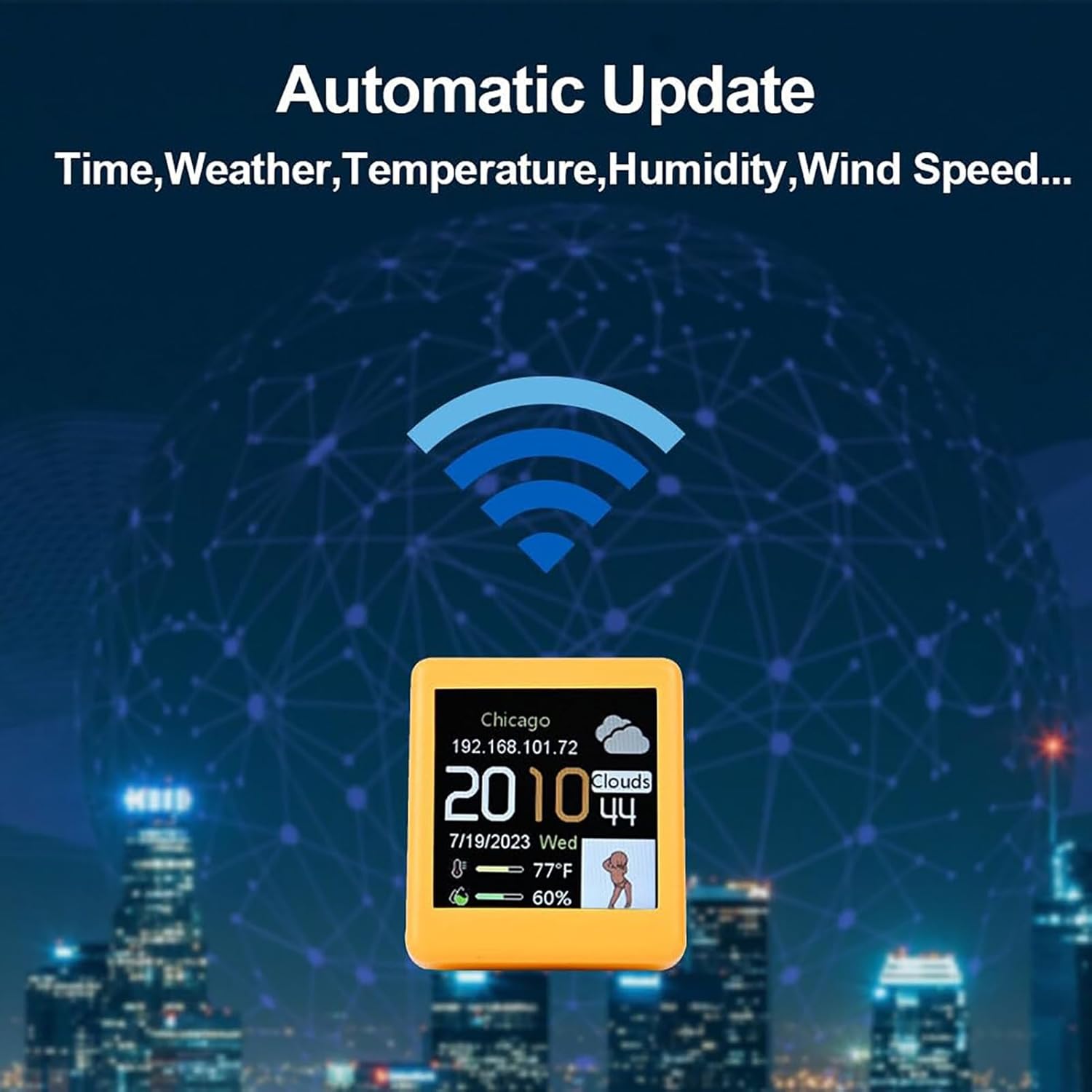 Cute LED Alarm Clock with Smart Weather and WiFi